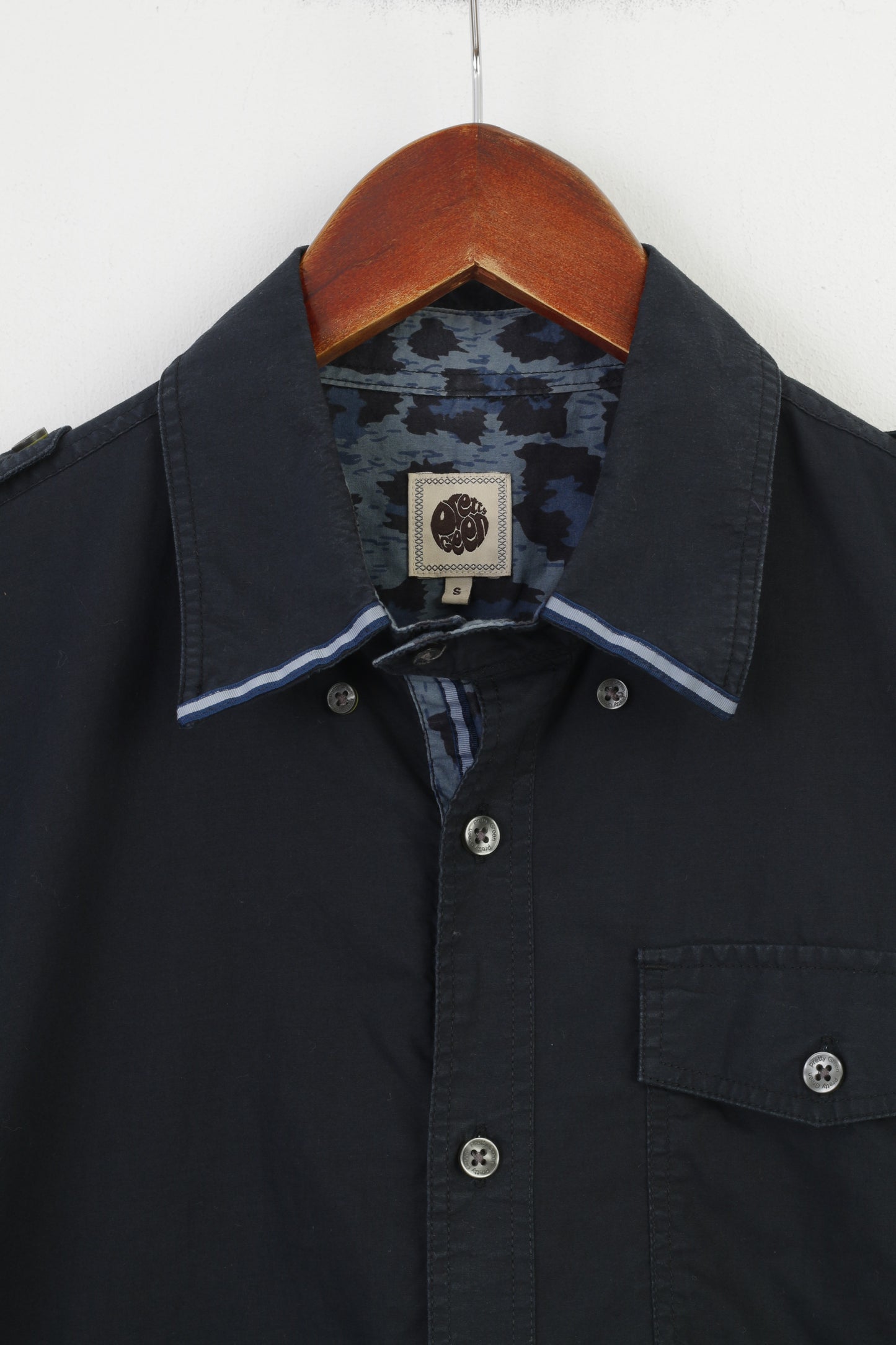 Pretty Green – chemise décontractée pour hommes, haut en coton à manches courtes, bleu marine