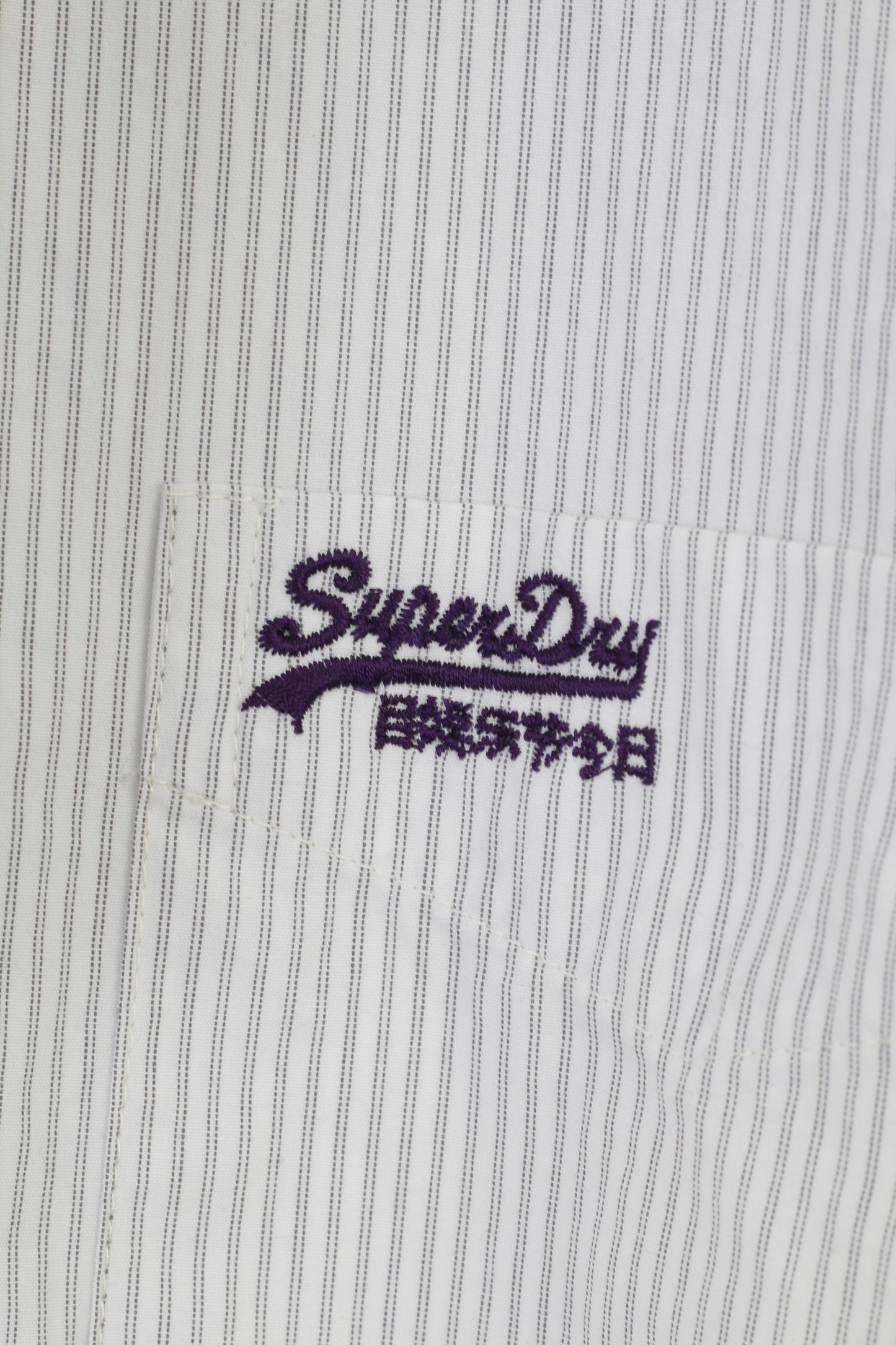 NOUVEAU SuperDry Hommes Chemise Décontractée Rayé Blanc Manches Longues Col Bas Élégant Haut En Coton