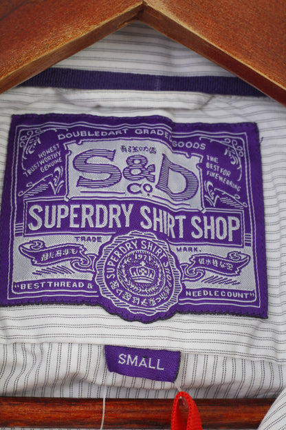 NEW SuperDry Men S Casual Shirt Striped White Long Sleeve Collar Bottoms Elegant Cotton Top