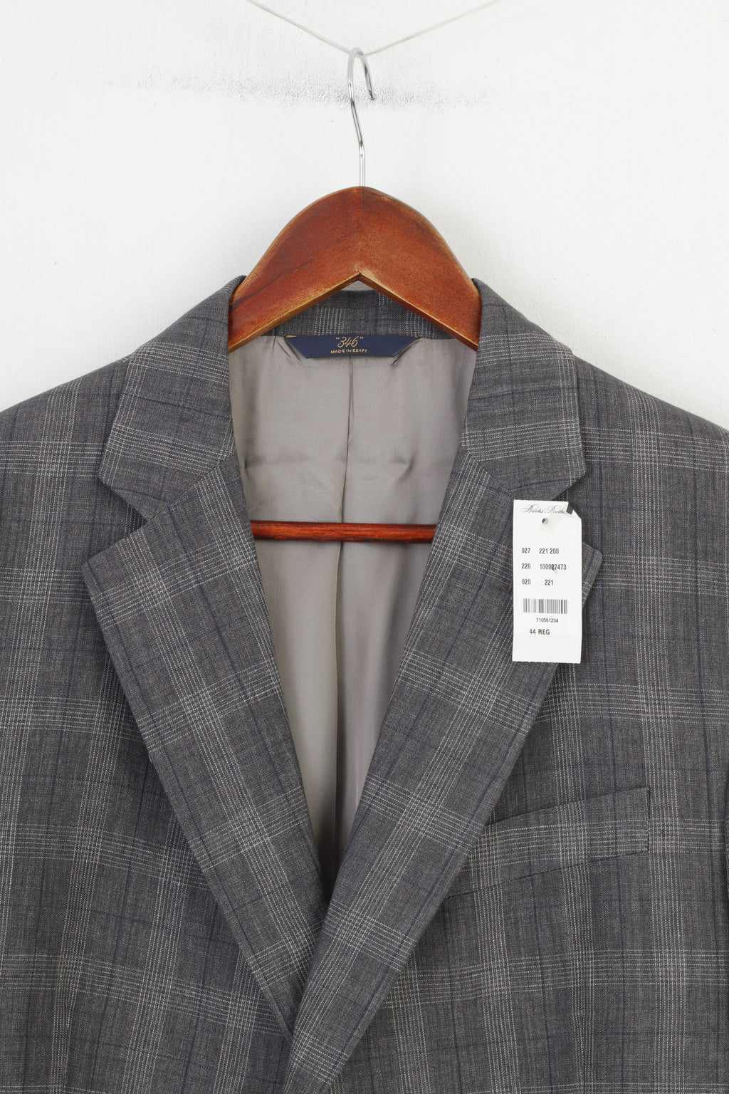 NEW Brooks Brothers Men 44 Blazer Grey Checkered Breasted Regent Fit Linen 346 Jacket
