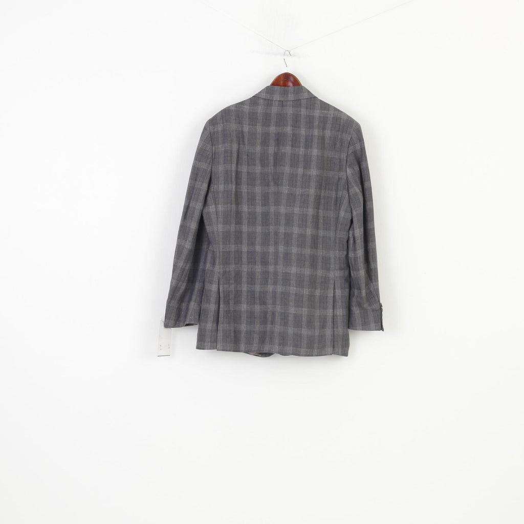 NEW Brooks Brothers Men 44 Blazer Grey Checkered Breasted Regent Fit Linen 346 Jacket