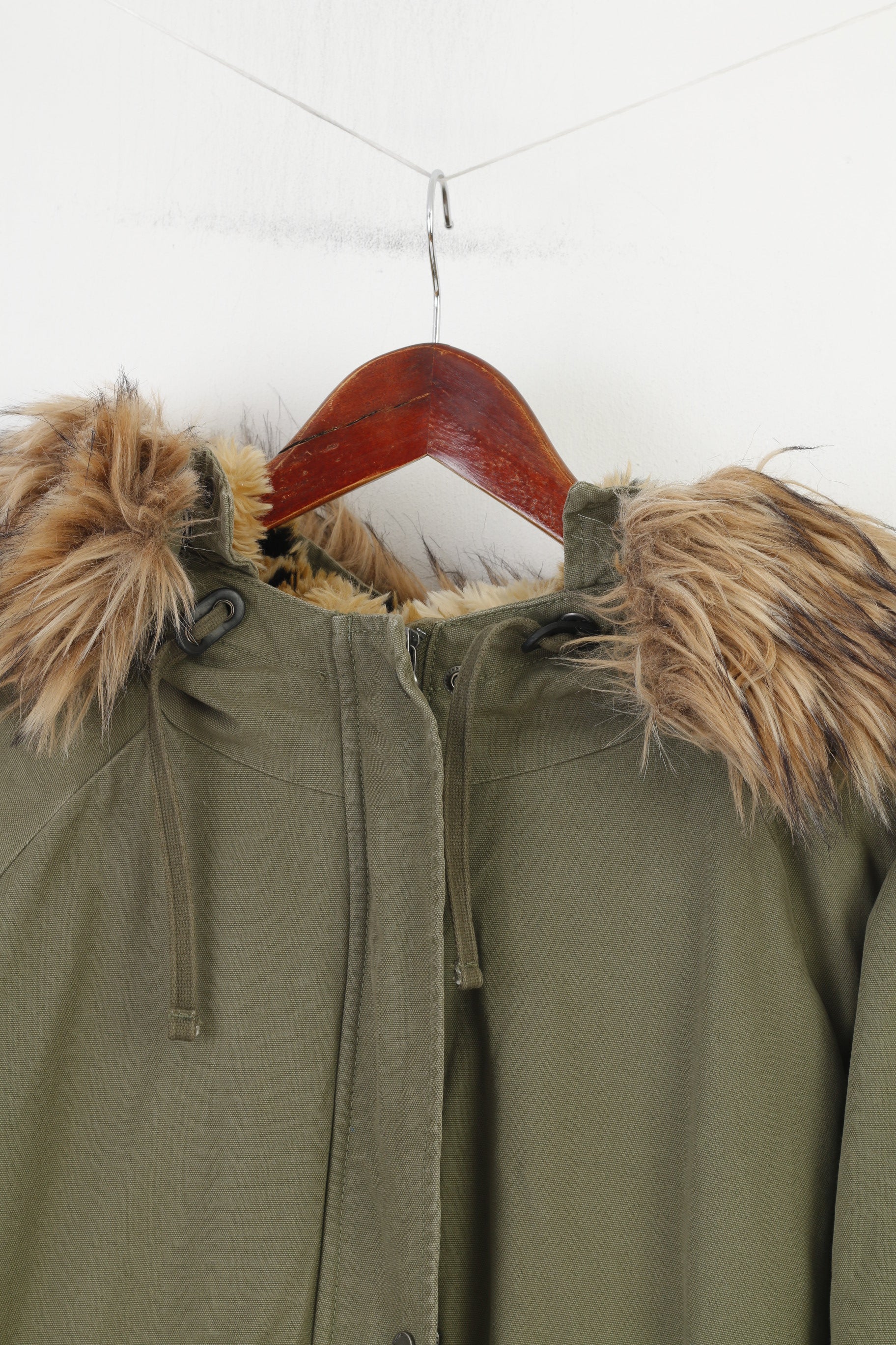 The Superdry Woman 44 M Jacket Khaki Cotton Oversize Padded Hood Vintage Full Zipper Winter Top