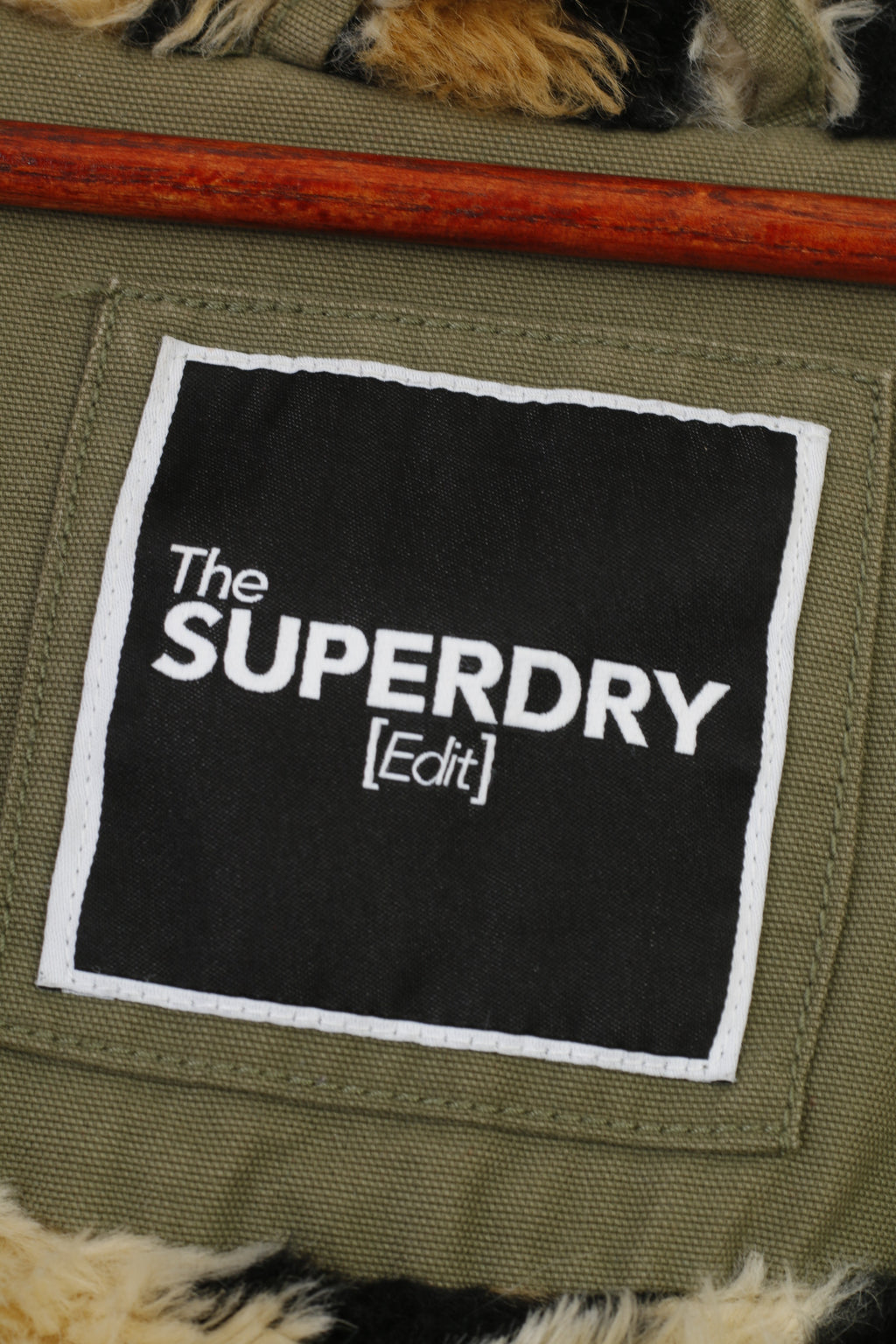 The Superdry Woman 44 M Jacket Khaki Cotton Oversize Padded Hood Vintage Full Zipper Winter Top