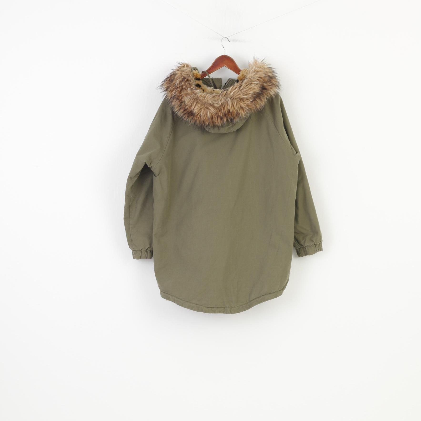 The Superdry Woman 44 M Jacket Khaki Cotton Oversize Padded Hood Vintage Full Zipper Winter Top