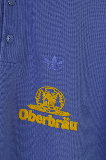 Adidas Men 52 L Polo Shirt Navy Short Sleeve Cotton Vintage Collar Oberbrau Sport Top