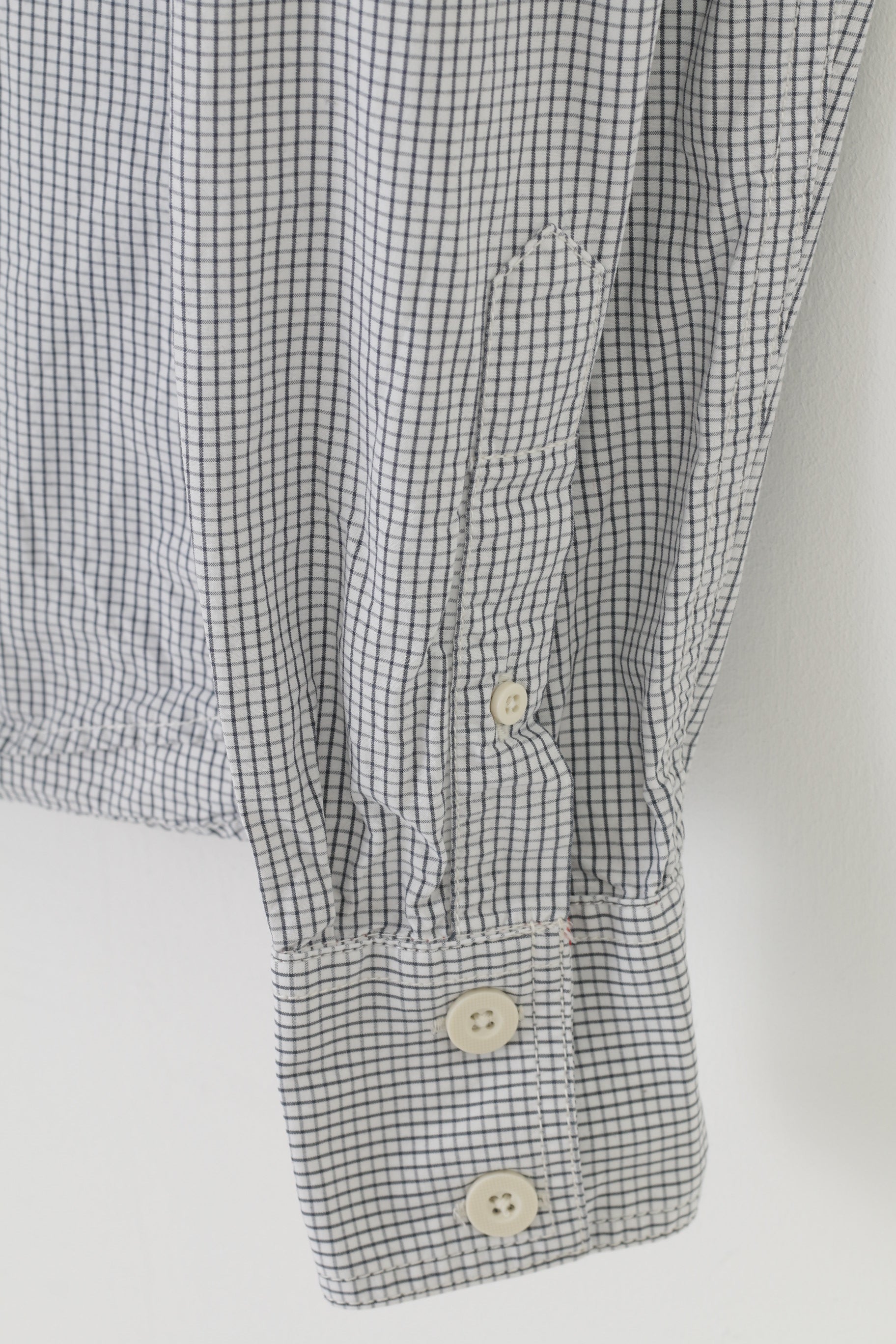 Superdry Men L Casual Shirt Long Sleeve White Checkered Collar Cotton Top