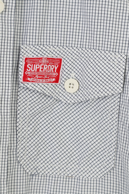 Superdry Hommes L Chemise décontractée à manches longues Blanc Col à carreaux Haut en coton