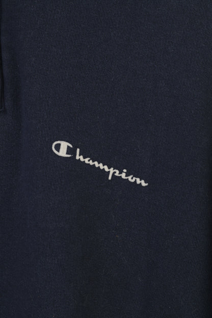 Felpa da uomo Champion blu scuro con zip collo in cotone con cappuccio colletto vintage top