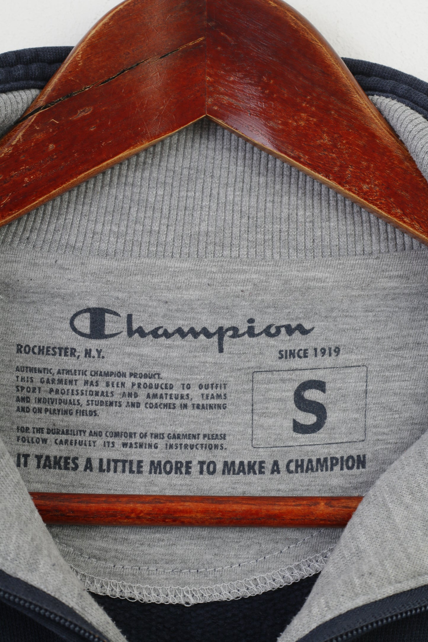 Champion Men S Sweatshirt Navy Zip Neck Cotton Hoodie Collar Vintage Top