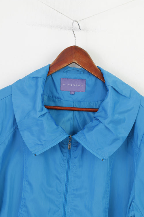 Autonomy Woman 22 XL Veste Bleu Fermeture Éclair Complète Épaulettes Col Nylon Vintage Top