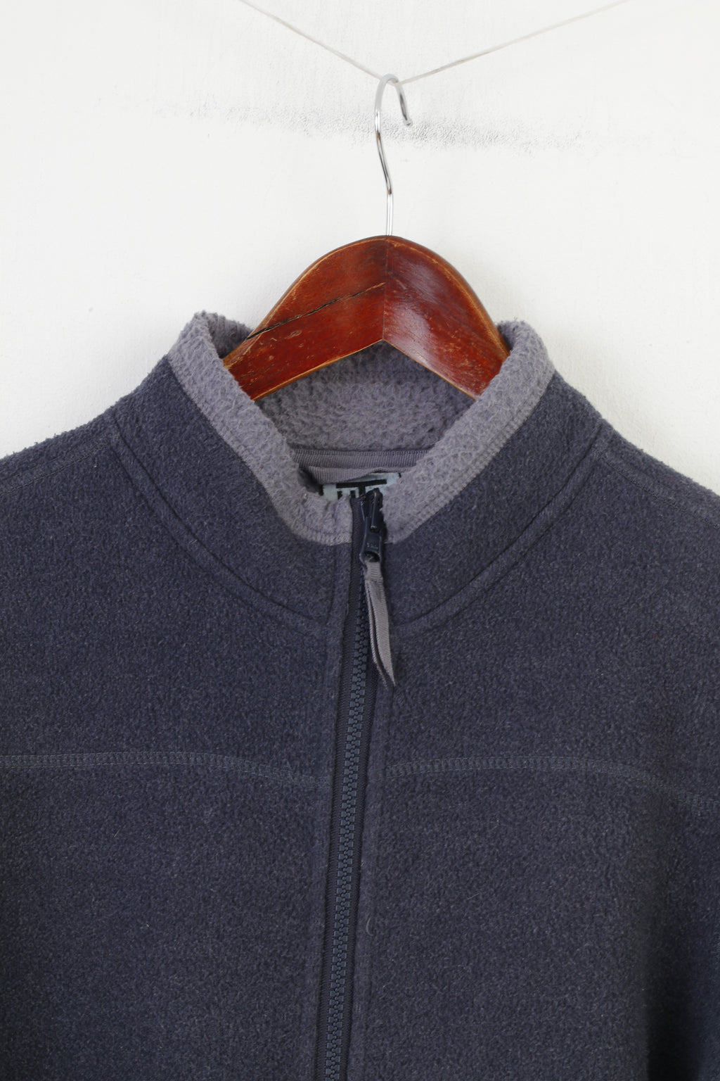 High Technical Men M Fleece Navy Full Zipper Collar Vintage Top