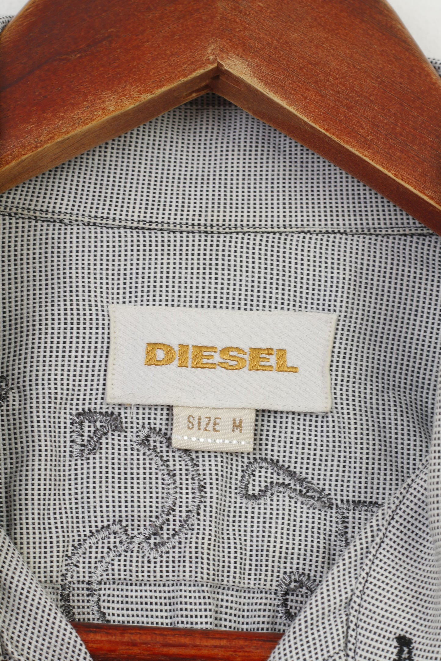 Diesel Hommes M Chemise décontractée Blanc Noir Bas à carreaux Manches courtes Haut en coton