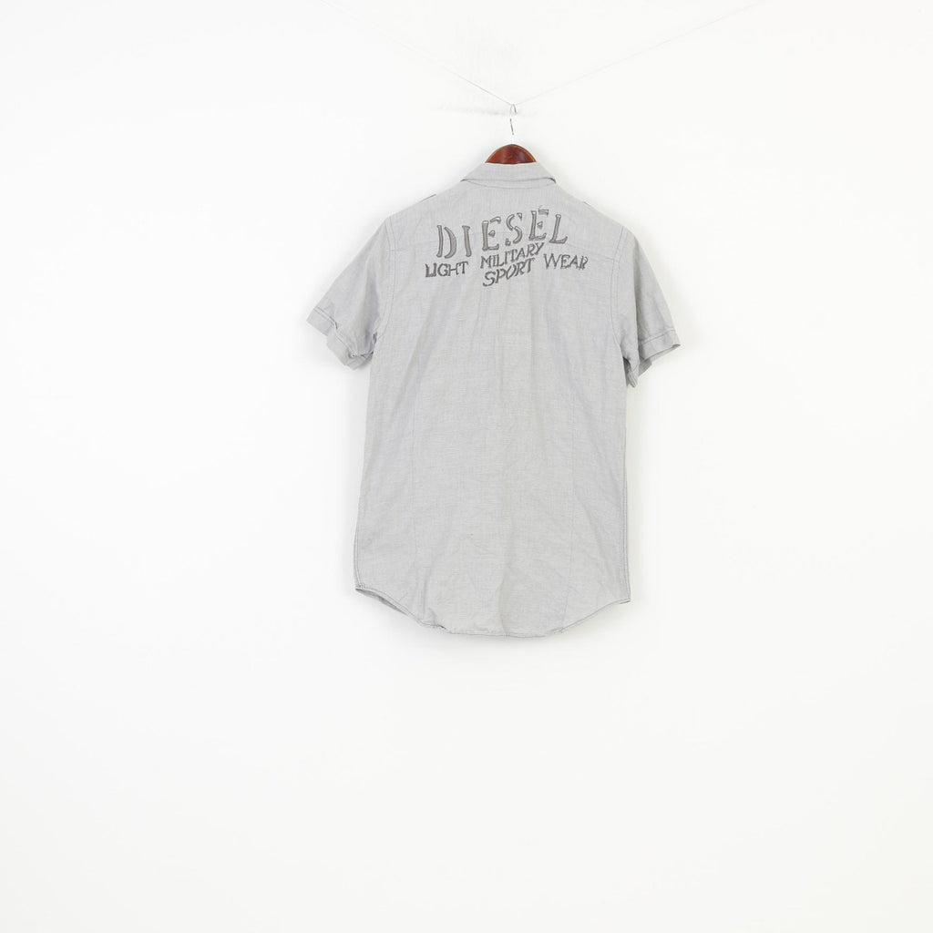Diesel Men M Casual Shirt White Black Checkered Bottoms Short Sleeve Cotton Top