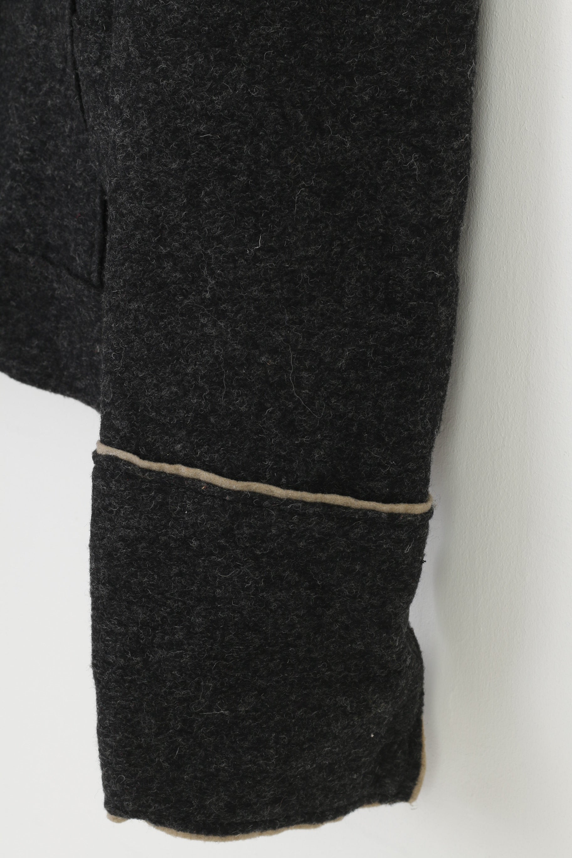 Summum Woman 40 M Jacket Charcoal Bottoms Collar Wool Shoulder Pads Blazer Vintage Top