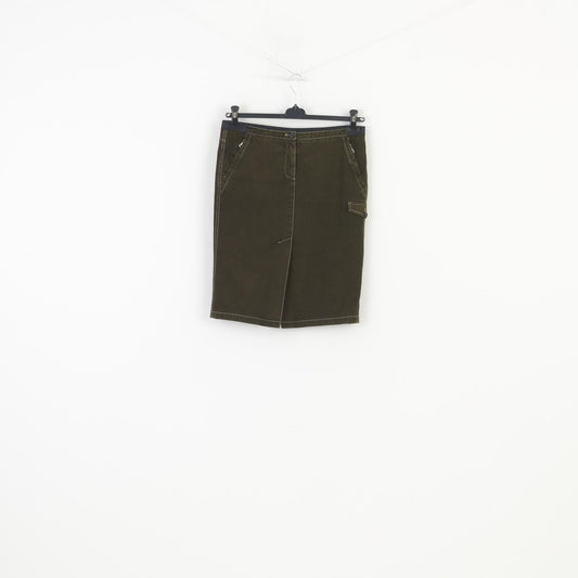 Prada Woman 42 L Skirt Khaki Zipper Midi Pockets Wool Vintage 