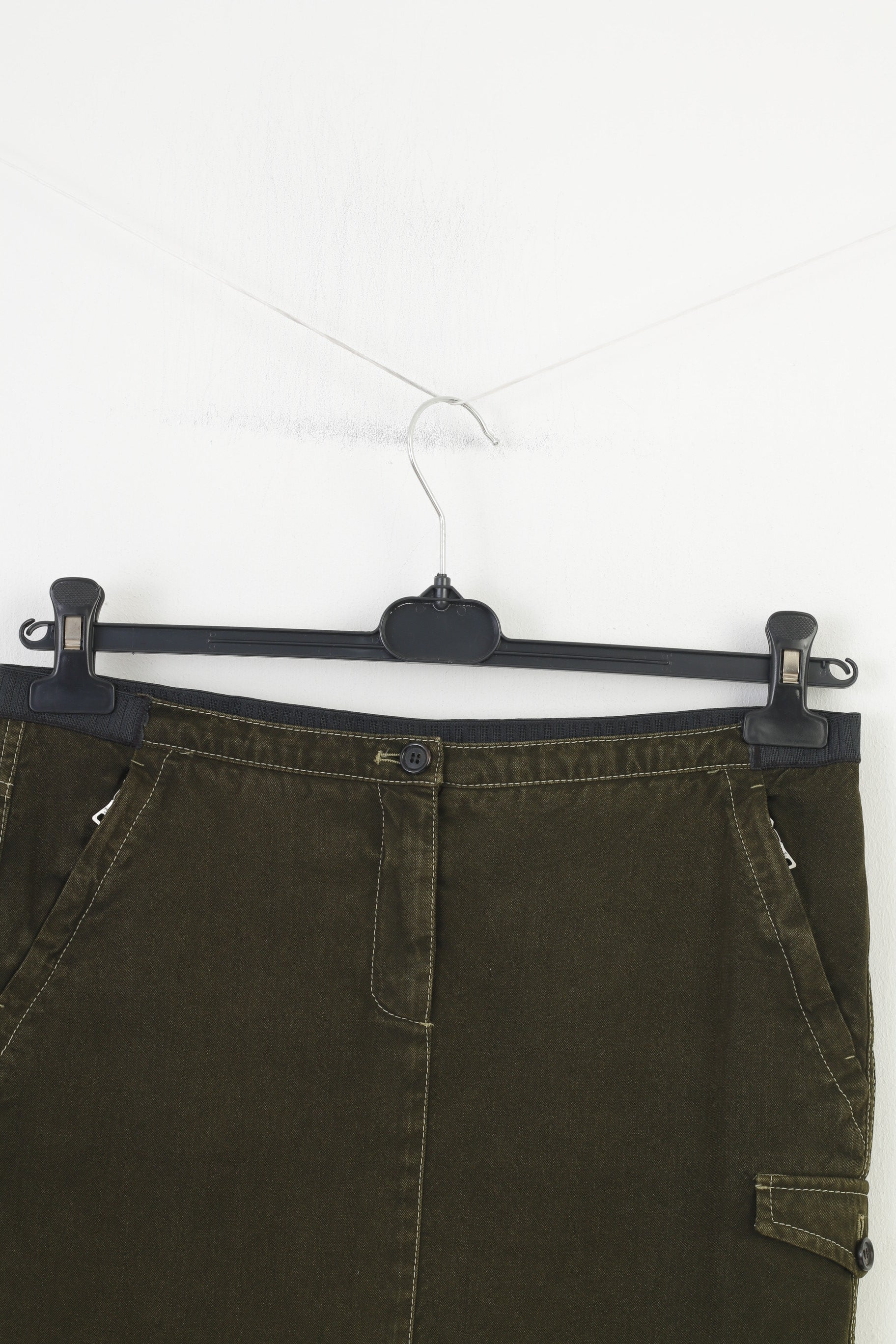 Prada Femme 42 L Jupe Kaki Zipper Midi Poches Laine vintage