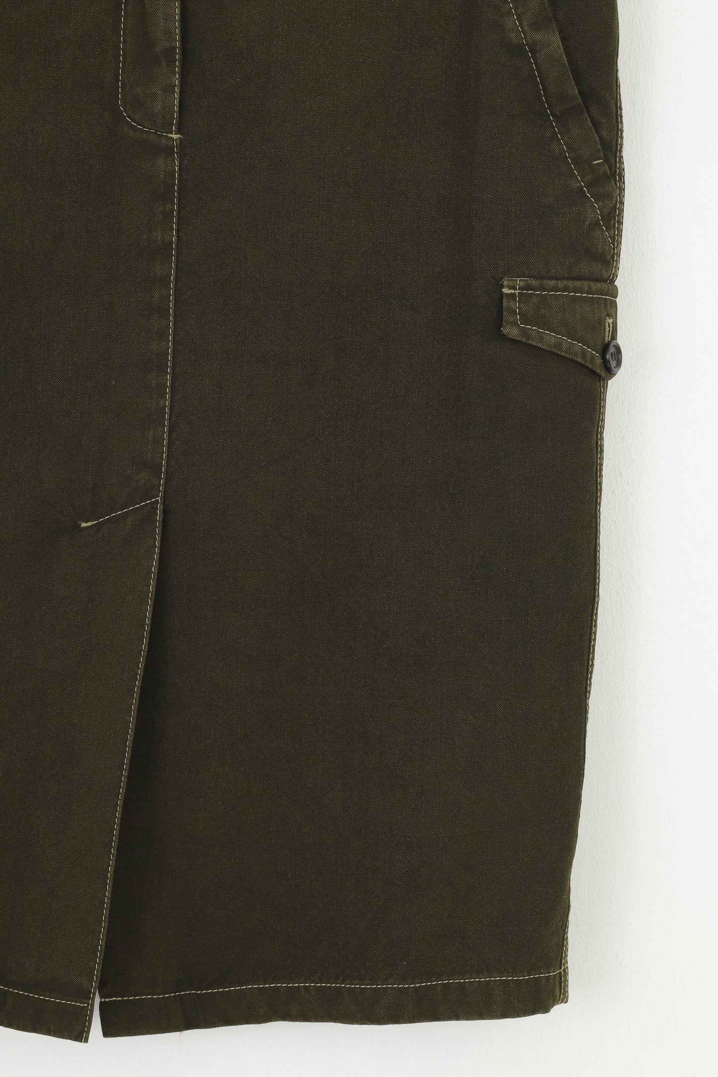 Prada Woman 42 L Skirt Khaki Zipper Midi Pockets Wool Vintage