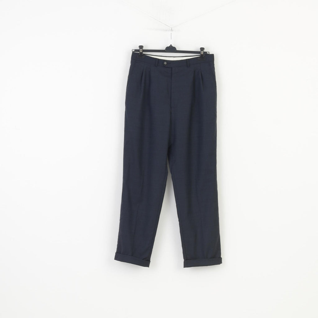 Jaeger Men 50 Trousers Elegant Wool Navy Suit Pants 