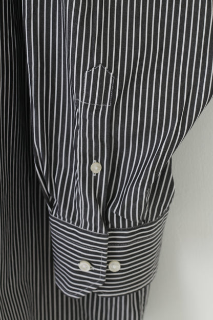 Hugo Boss Men 50 19 3/4 3XL Casual Shirt Black Cotton Striped Long Sleeve Classic Top