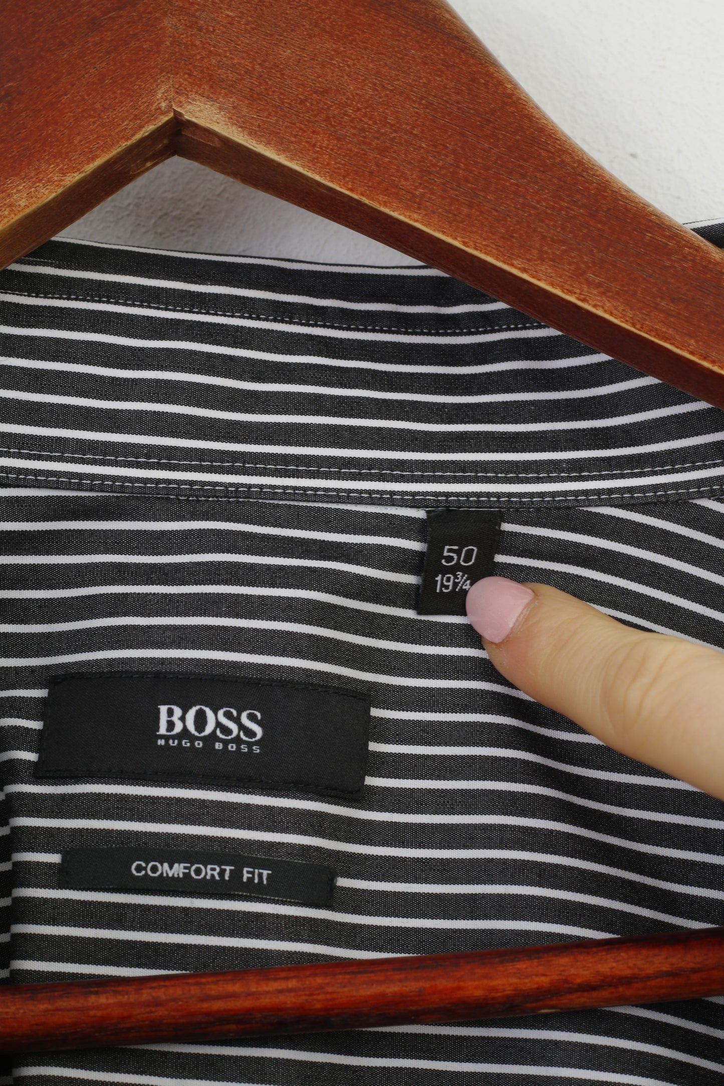 Hugo Boss Camicia casual da uomo 50 19 3/4 3XL Top classico a maniche lunghe a righe in cotone nero