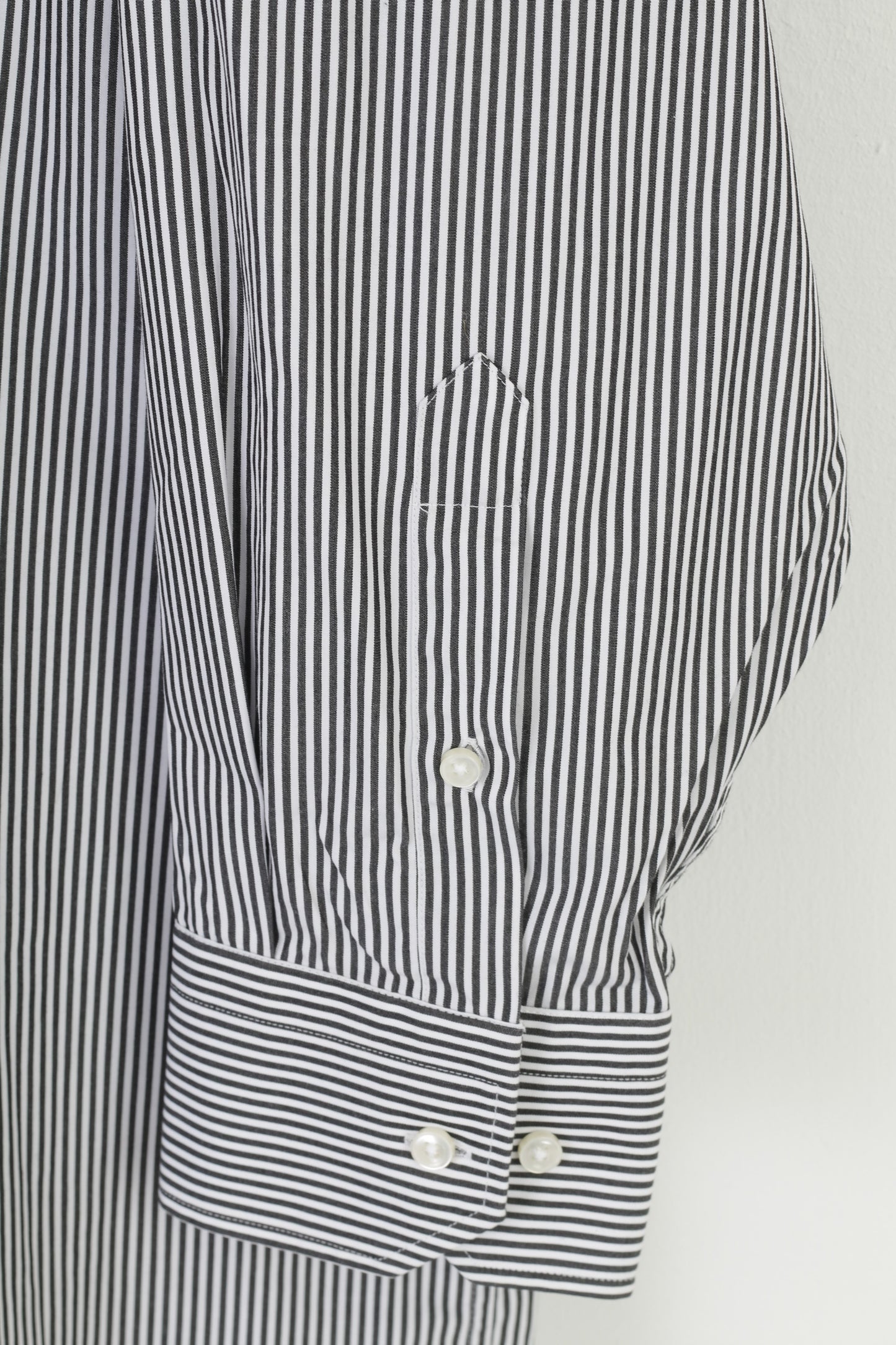 Hugo Boss Men 50 19 3/4 3XL Casual Shirt Striped White Black Long Sleeve Cotton Fit Top