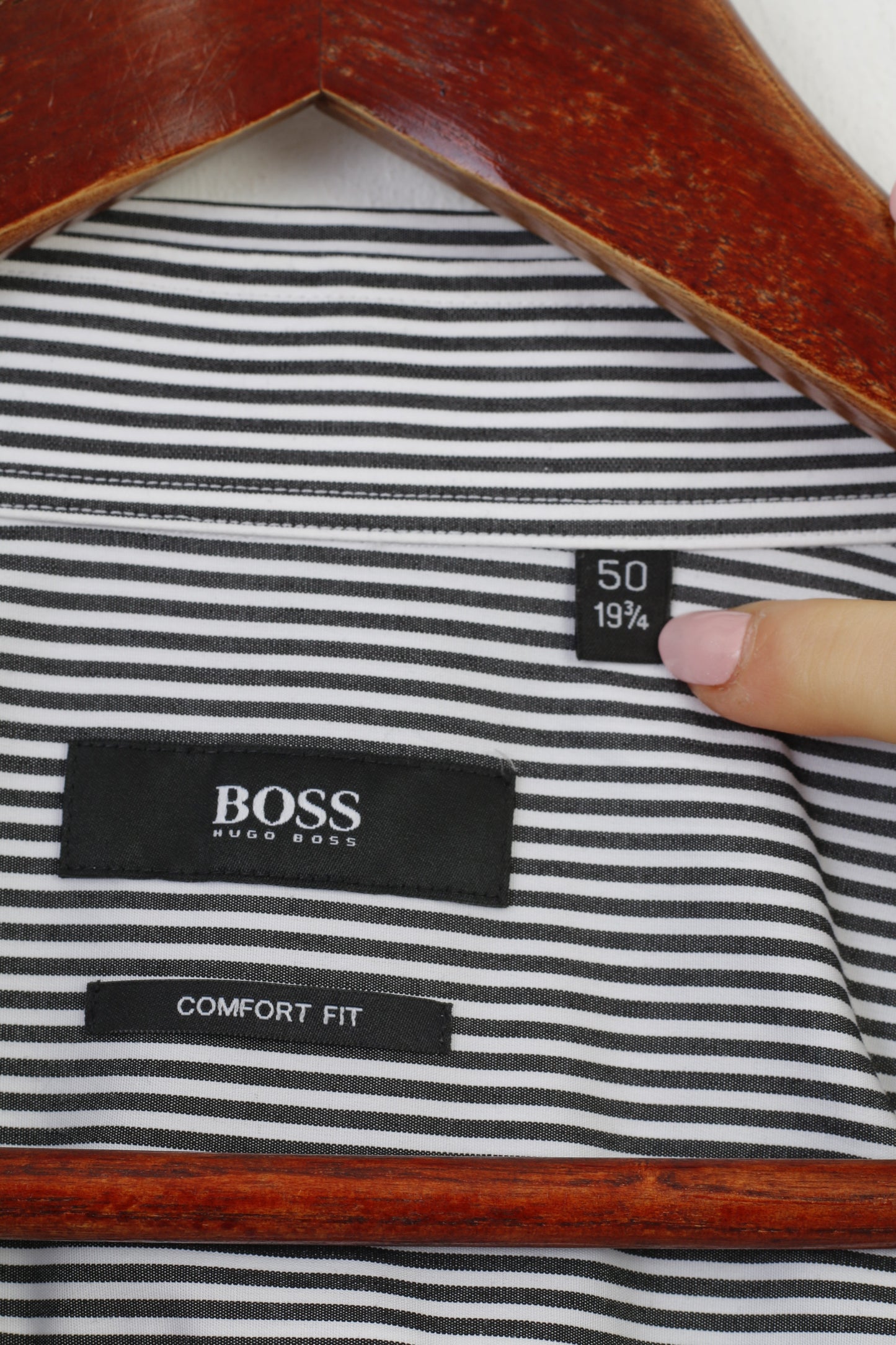 Hugo Boss Uomo 50 19 3/4 3XL Camicia casual a righe Bianco Nero Manica lunga in cotone Fit Top