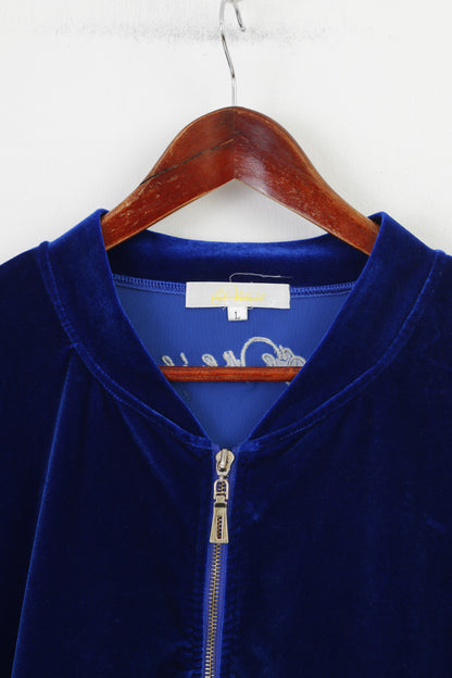 Sweat-shirt en velours pour femmes, L, bleu marine, fermeture éclair complète, doux, Vintage, col à capuche