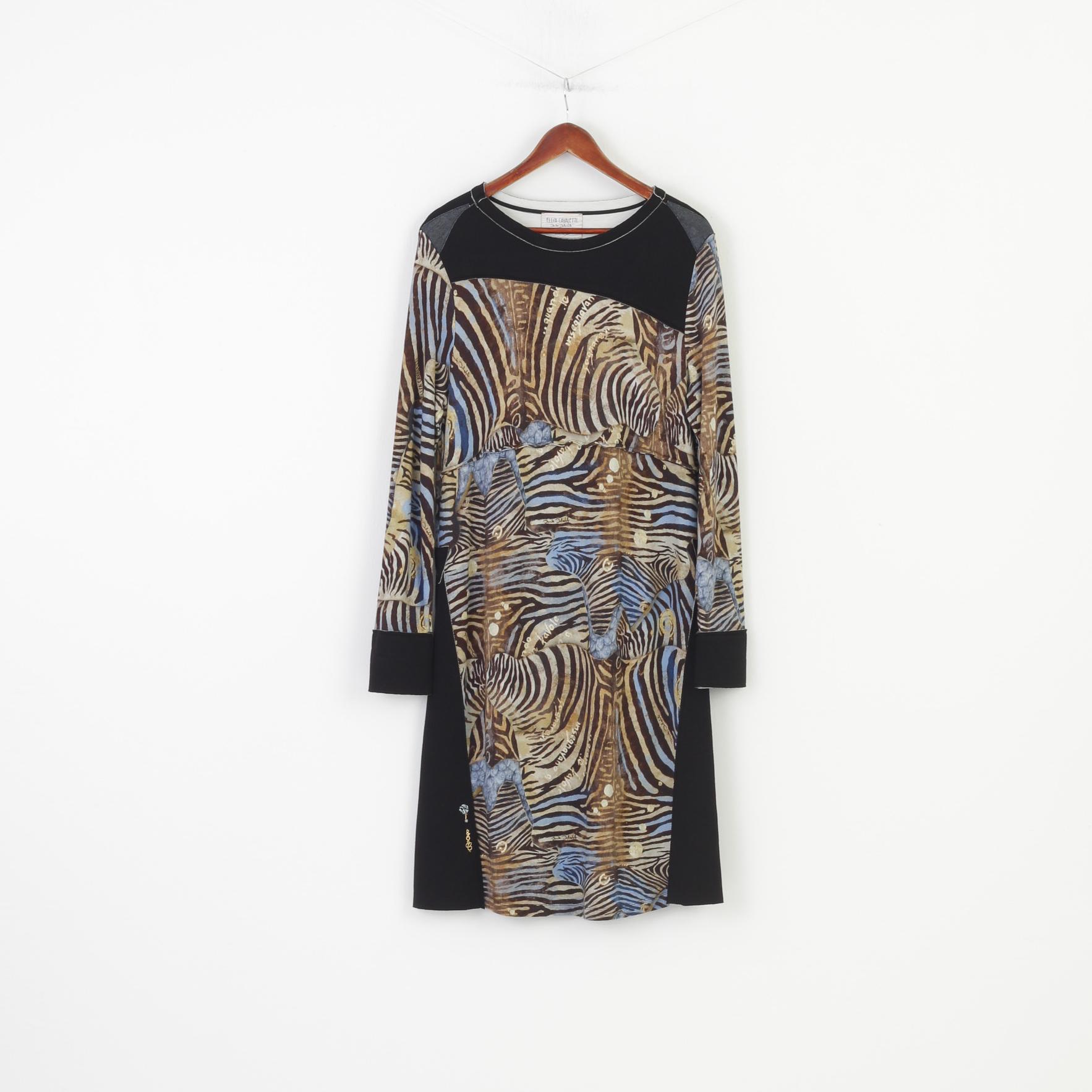 Elisa Cavaletti Woman XXL Dress Viscosa Geometric Oversize Long Sleeve Vintage Italiano Black Top