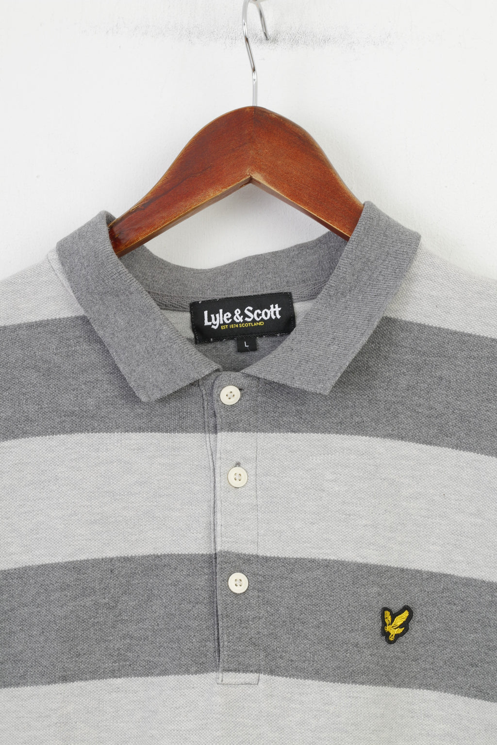 Lyle &amp; Scott Polo da uomo L Polo scozzese a maniche lunghe a righe grigie con colletto in cotone