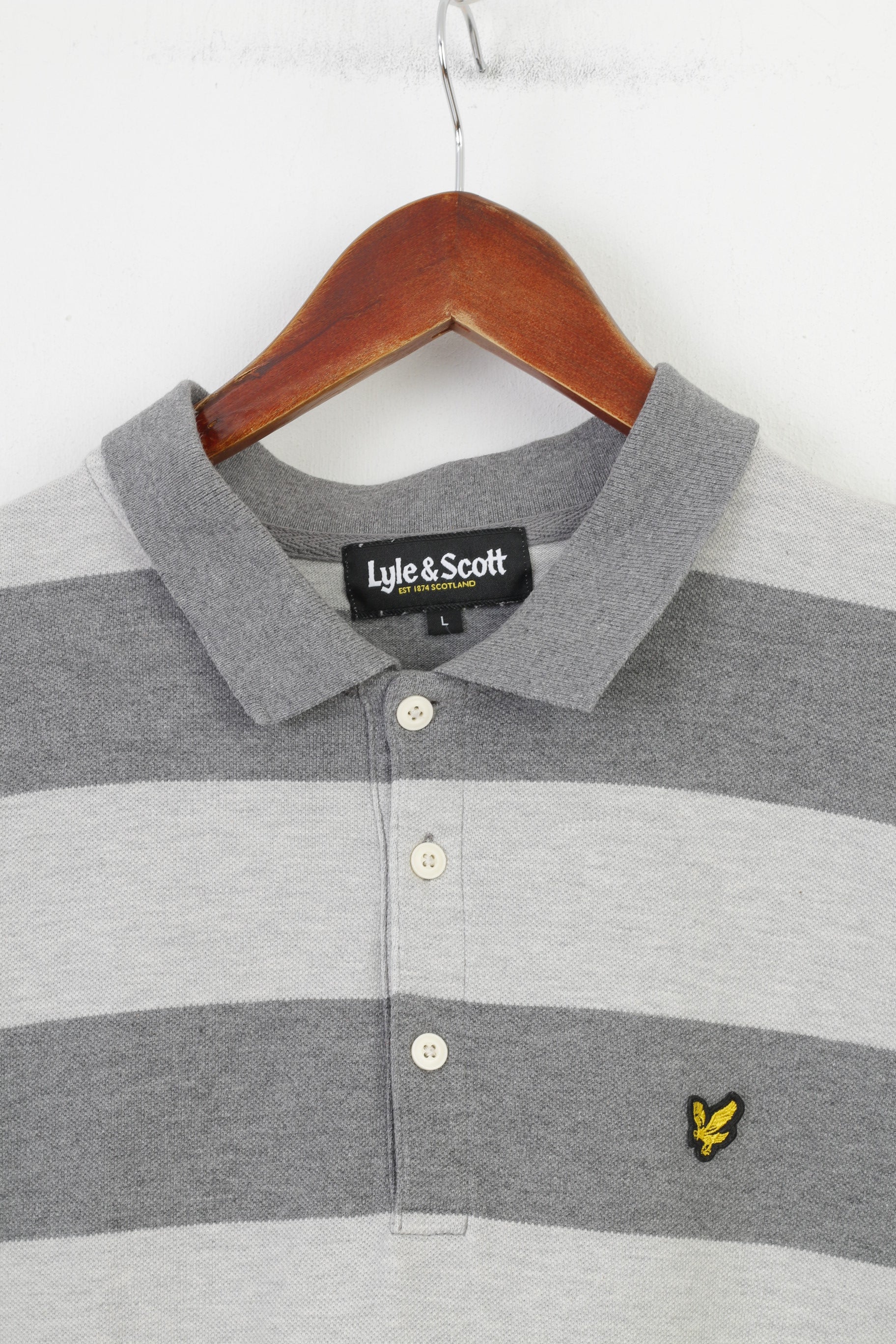Lyle &amp; Scott Polo da uomo L Polo scozzese a maniche lunghe a righe grigie con colletto in cotone