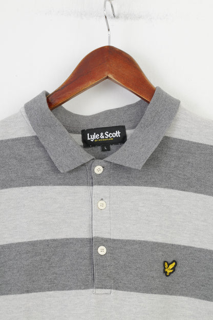 Lyle &amp; Scott Hommes L Polo Gris Rayé Manches Longues Col En Coton Ecosse Top