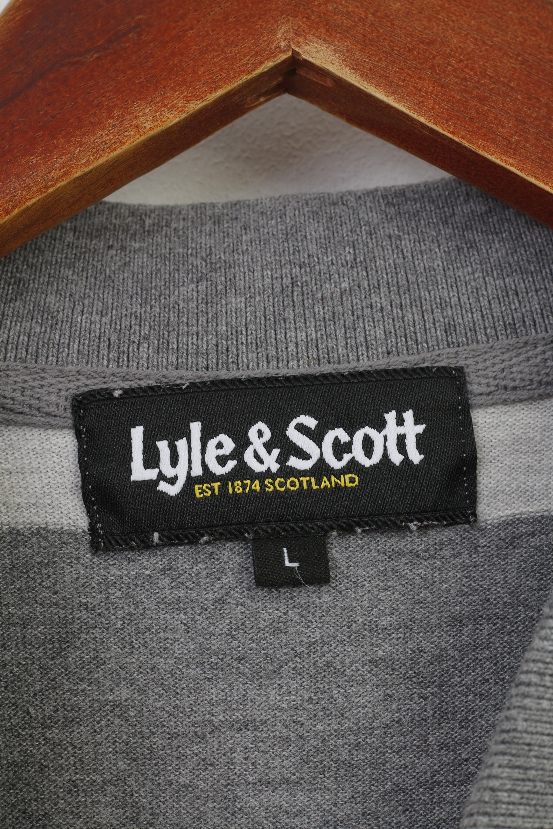 Lyle &amp; Scott Polo da uomo L Polo scozzese a maniche lunghe a righe grigie con colletto in cotone