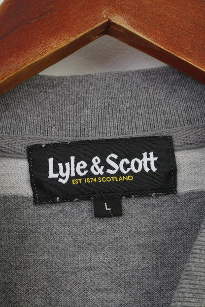 Lyle &amp; Scott Hommes L Polo Gris Rayé Manches Longues Col En Coton Ecosse Top