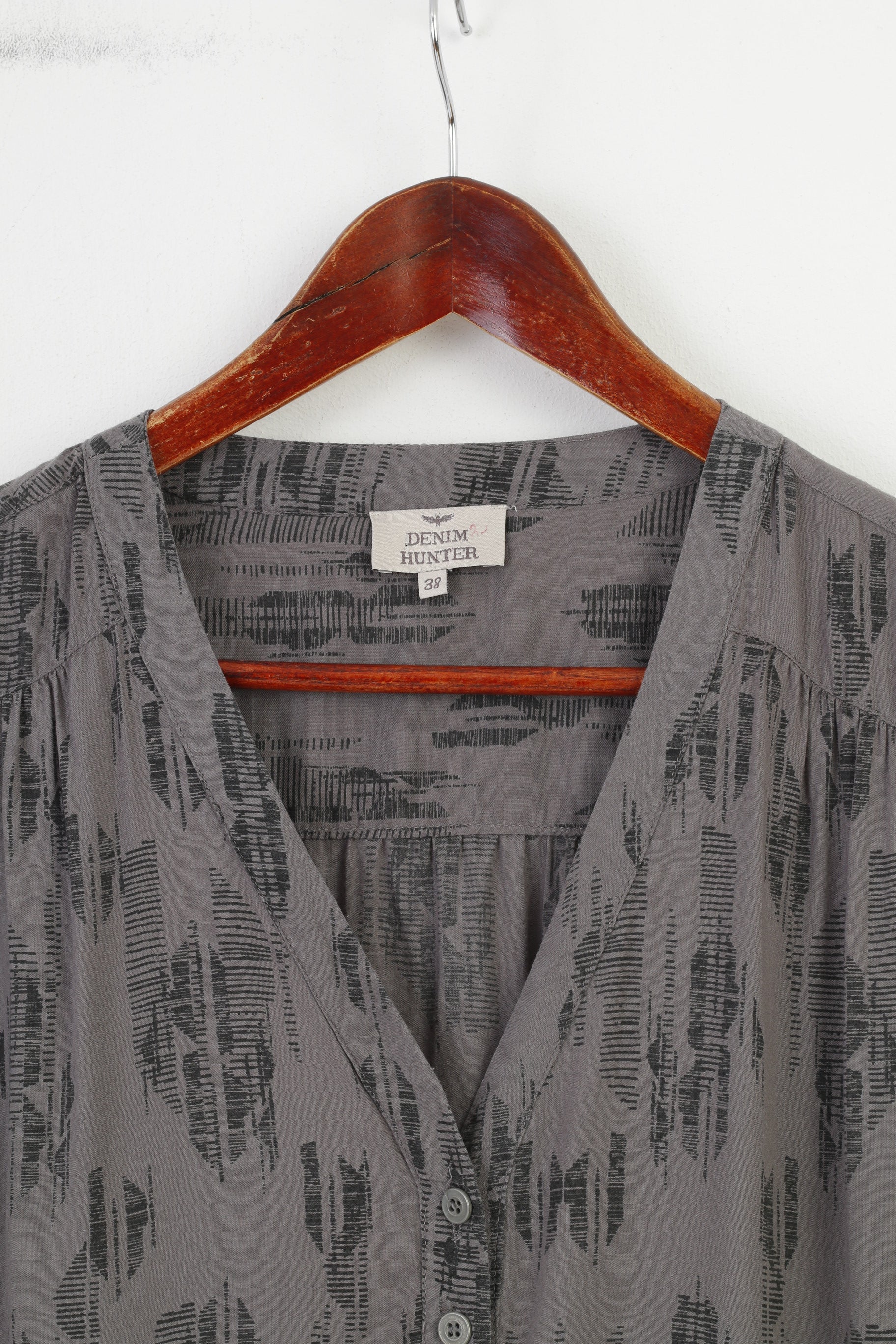 Denim Hunter Woman 38 M Jumpsuit Viscose Grey Long Sleeve Bottoms Elastic Waist V Neck Vintage Top