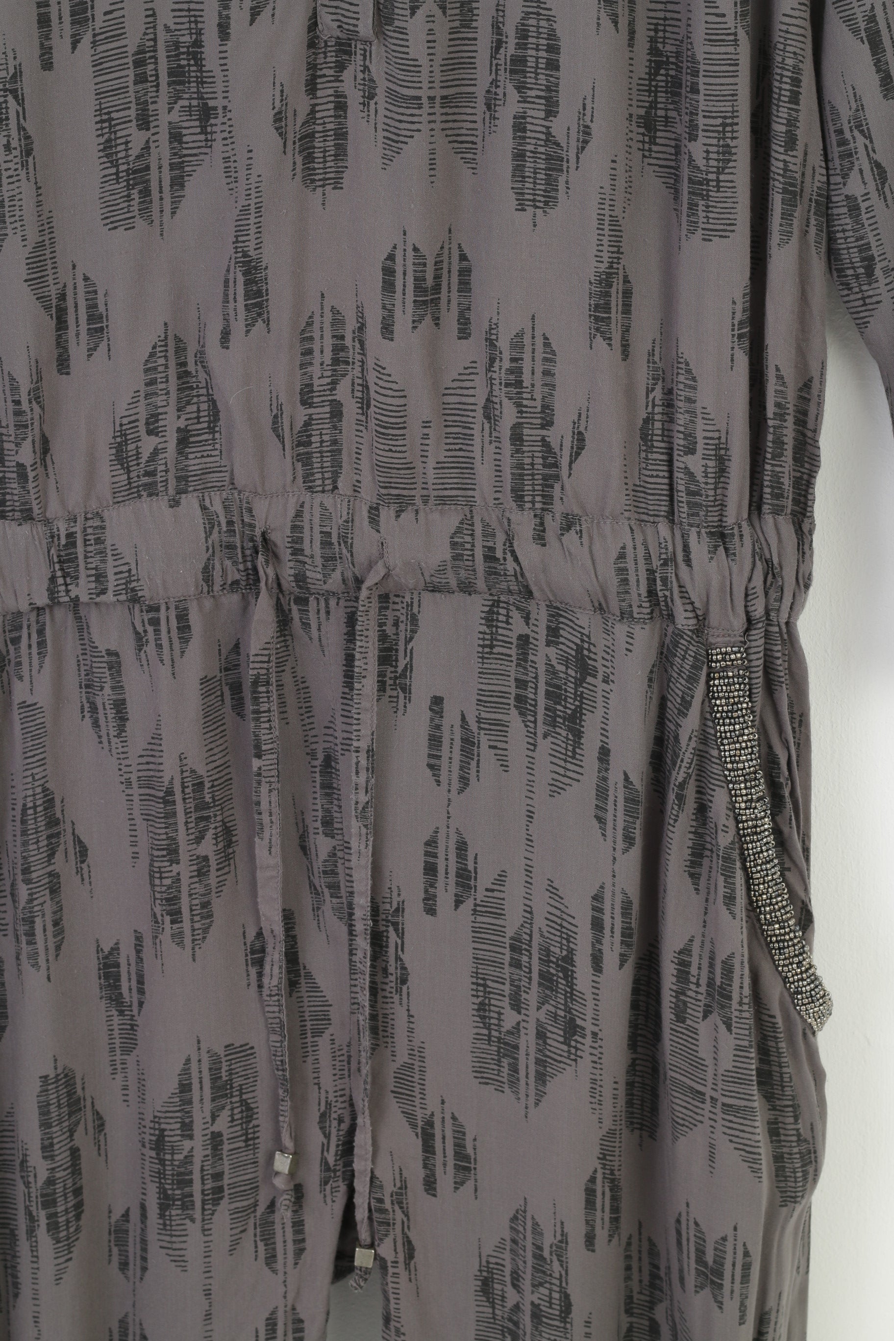 Denim Hunter Woman 38 M Jumpsuit Viscose Grey Long Sleeve Bottoms Elastic Waist V Neck Vintage Top