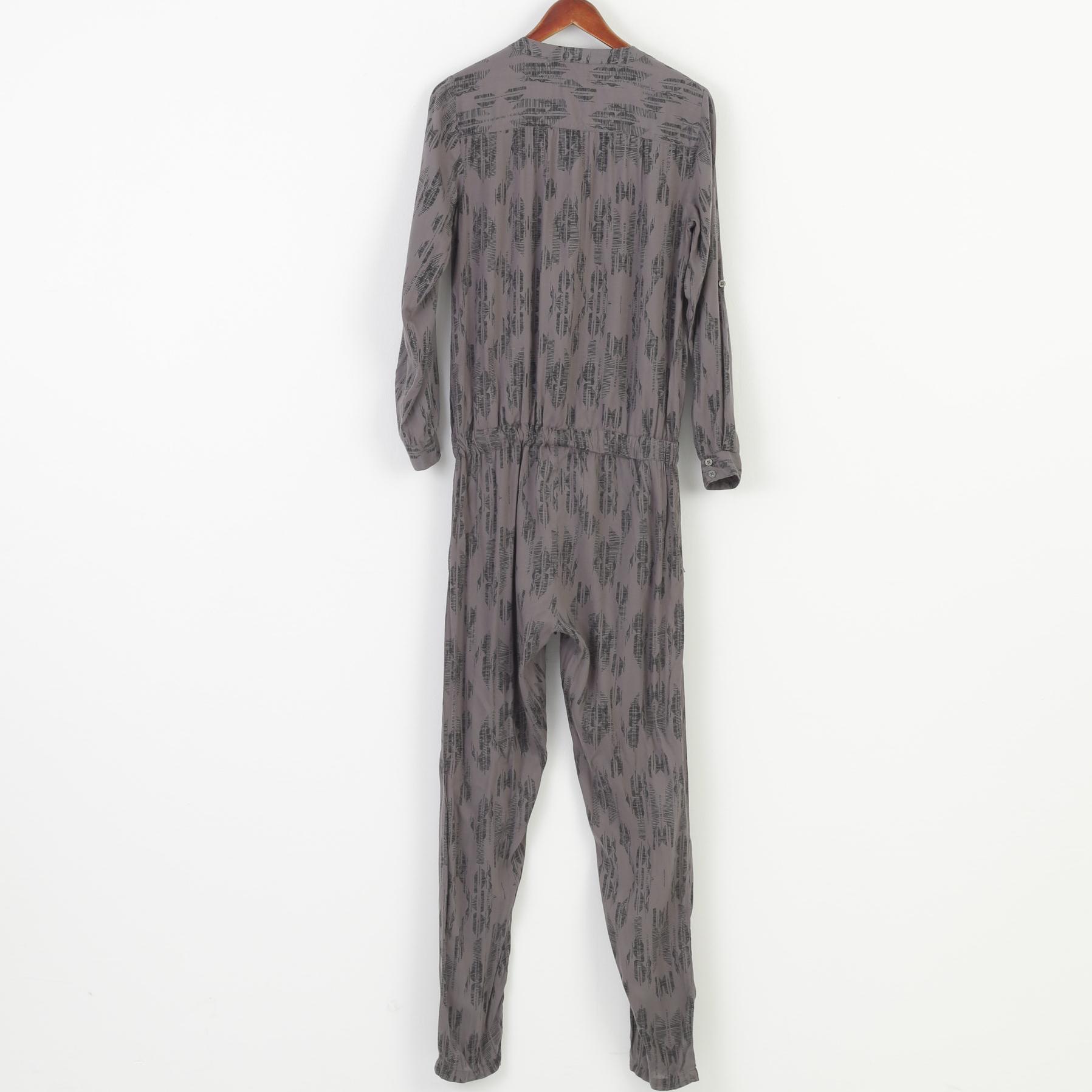 Denim Hunter Woman 38 M Jumpsuit Viscose Grey Long Sleeve Bottoms Elastic Waist V Neck Vintage Top