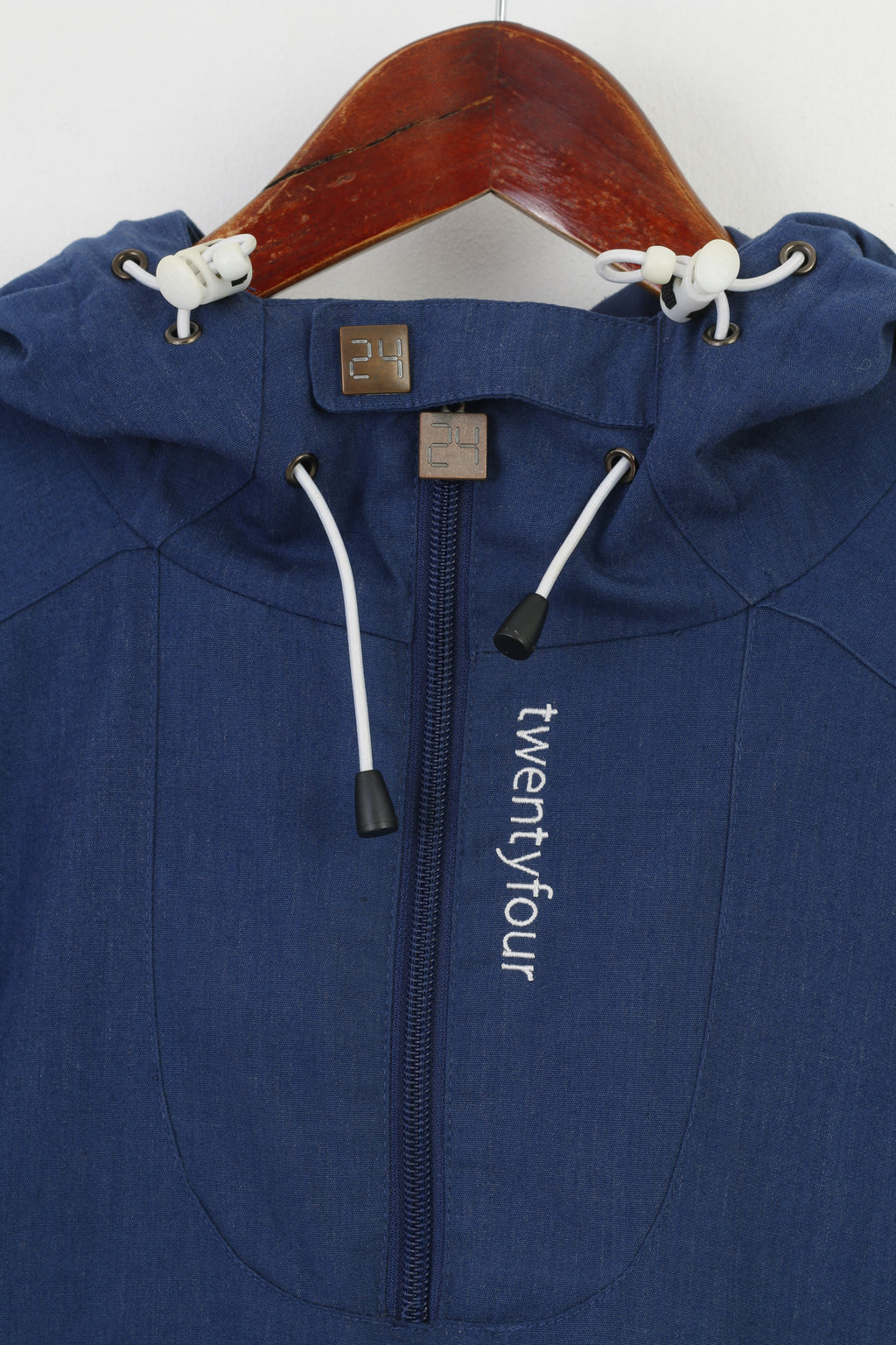 Twenty Four Woman 36 S Jacket Zip Neck Navy Hood Pockets Zipper On The Side Vintage Top
