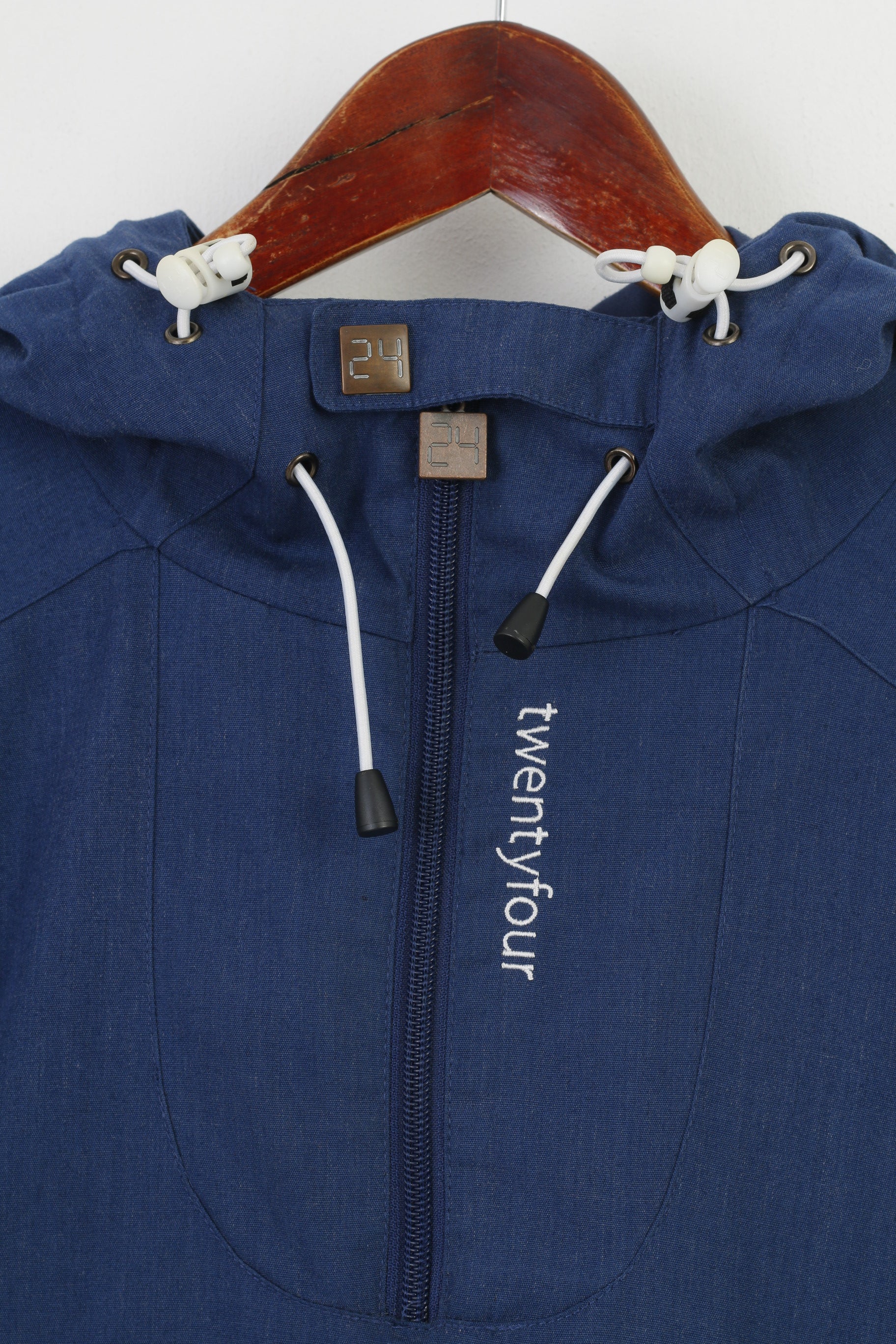 Twenty Four Woman 36 S Jacket Zip Neck Navy Hood Pockets Zipper On The Side Vintage Top