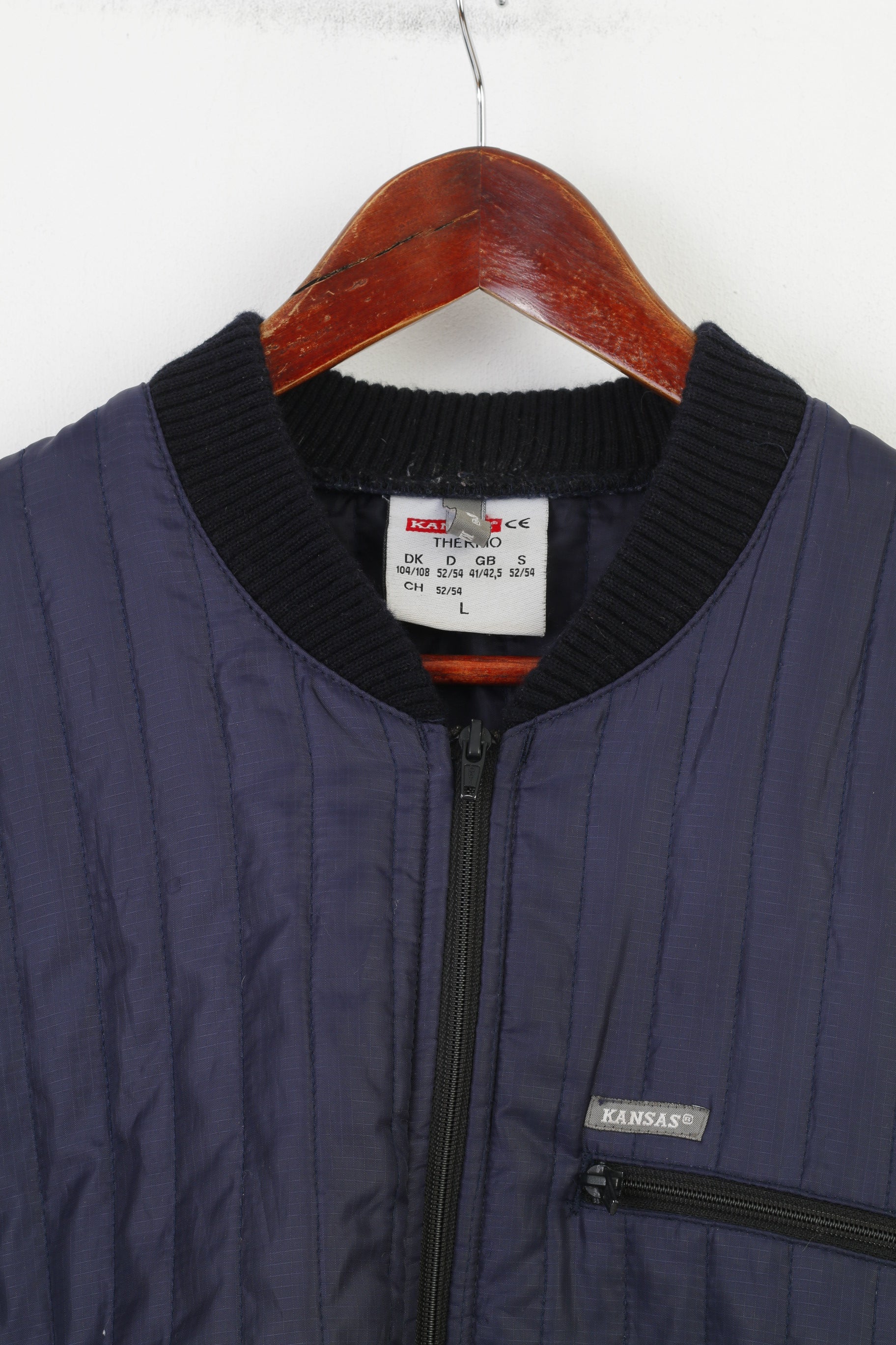 Kansas Men L Tracksuit Navy Thermo Full Zipper Padded Polyester 2 Piece Vintage