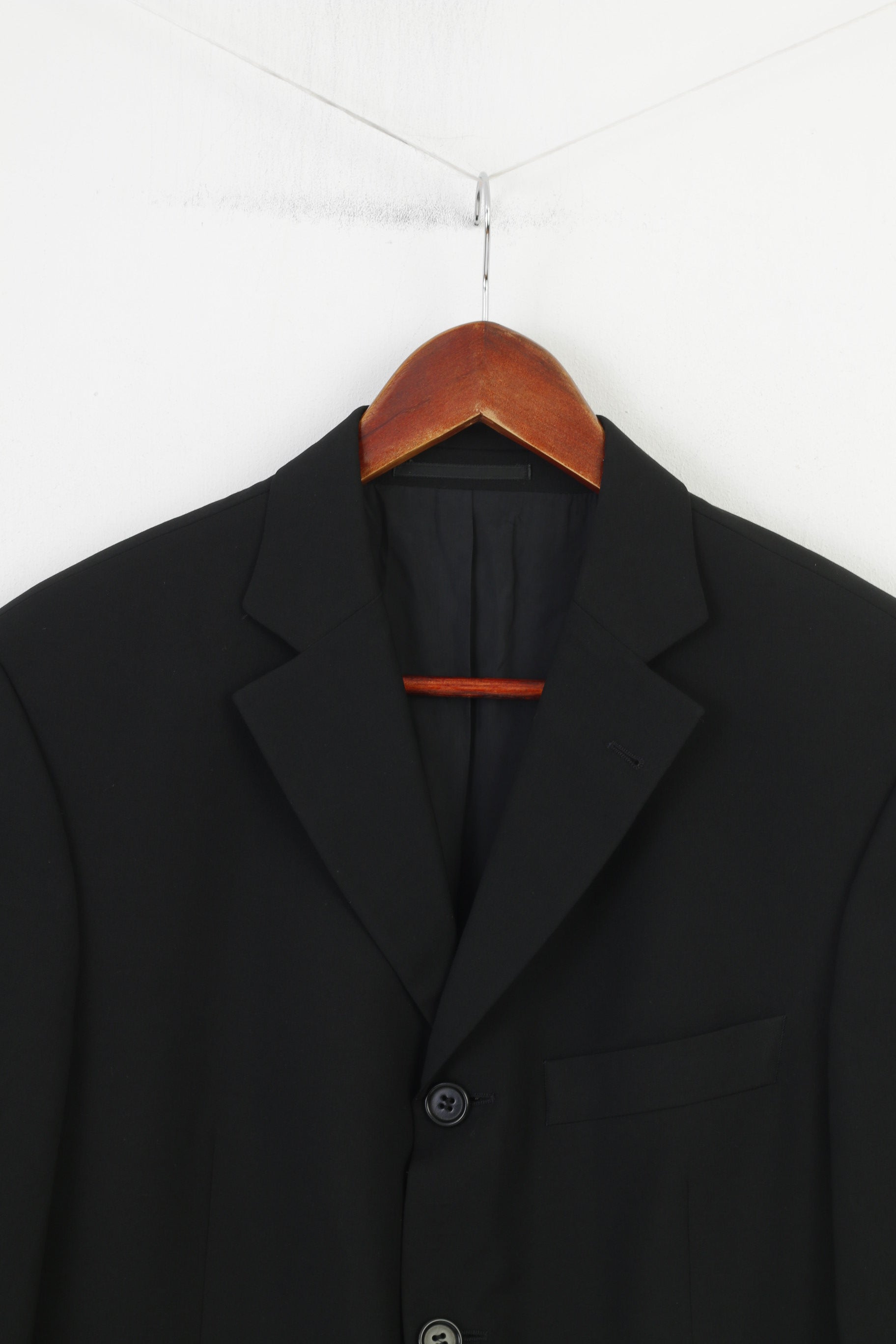 Hugo Boss Men 46 Blazer Black Breasted Bottoms Elegant Wool Jacket