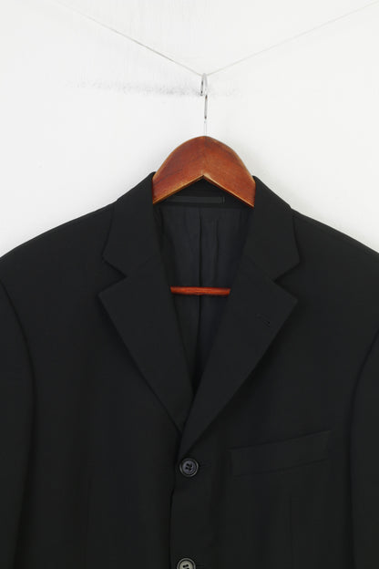 Hugo Boss Hommes 46 Blazer Noir Boutonnage Bas Veste En Laine Élégante