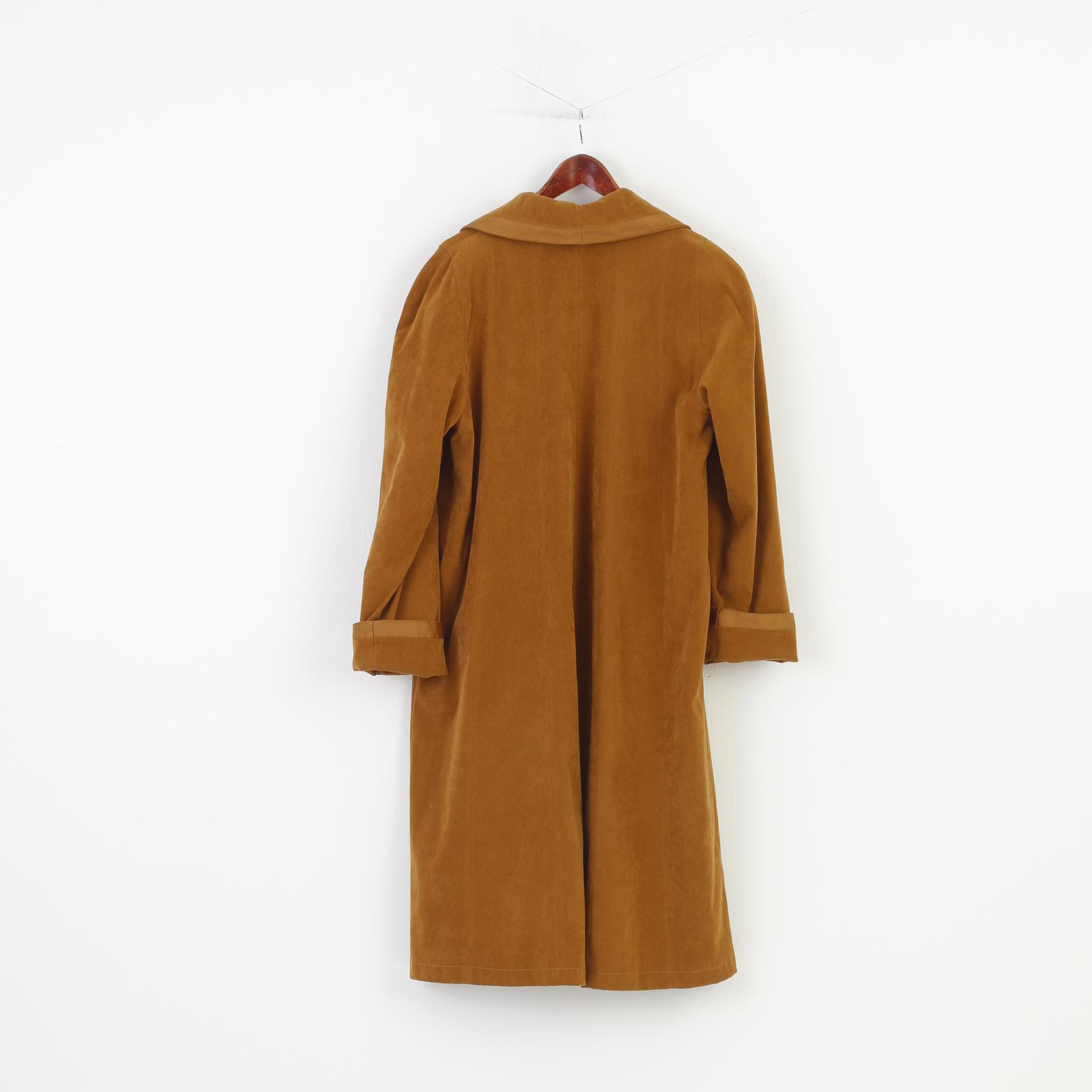 Vintage Woman L Coat Brown Shiny Velvet Bottoned Classic Long Top