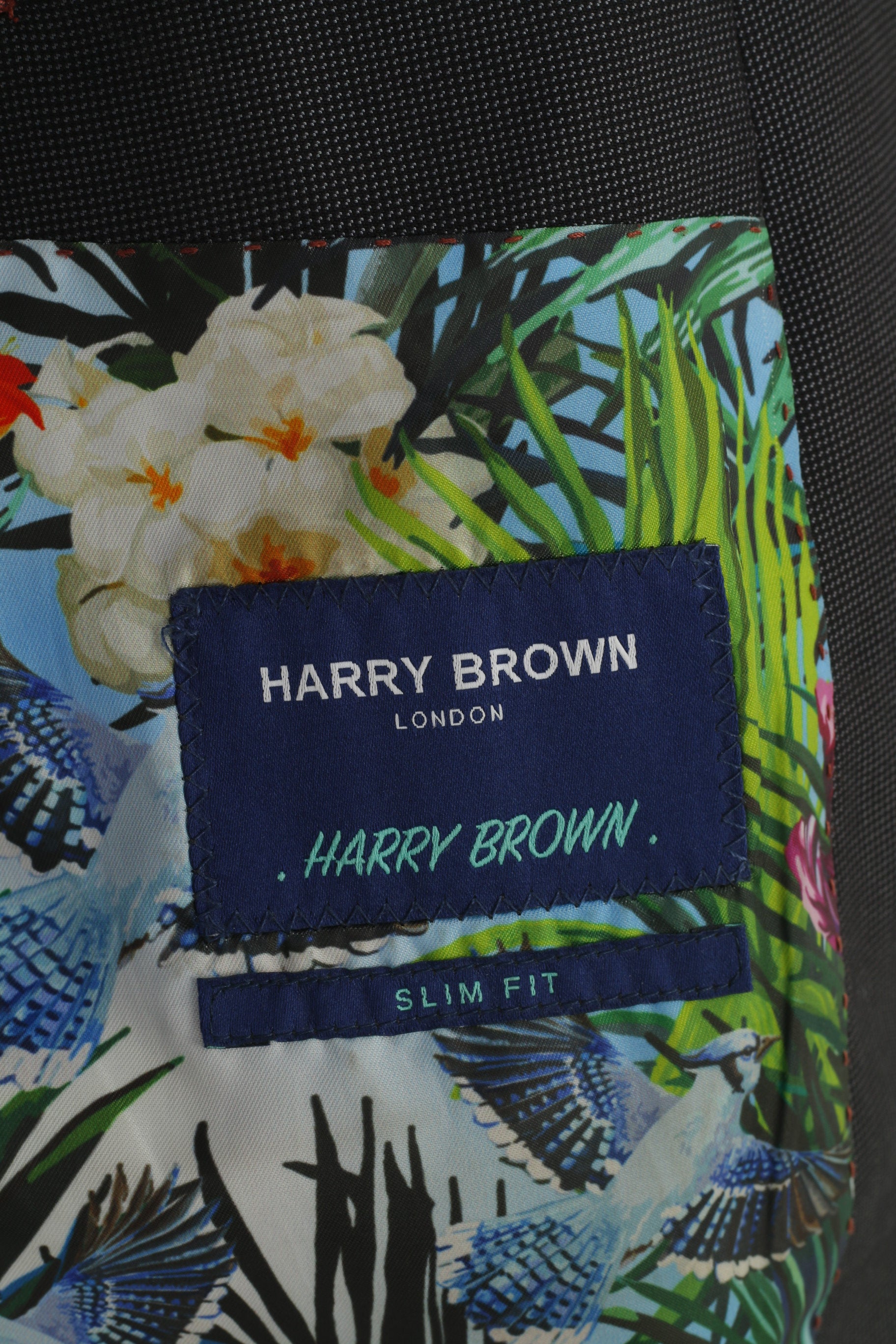 Harry Brown Men 42 Blazer Charcoal Elegant Flower London Breasted Jacket