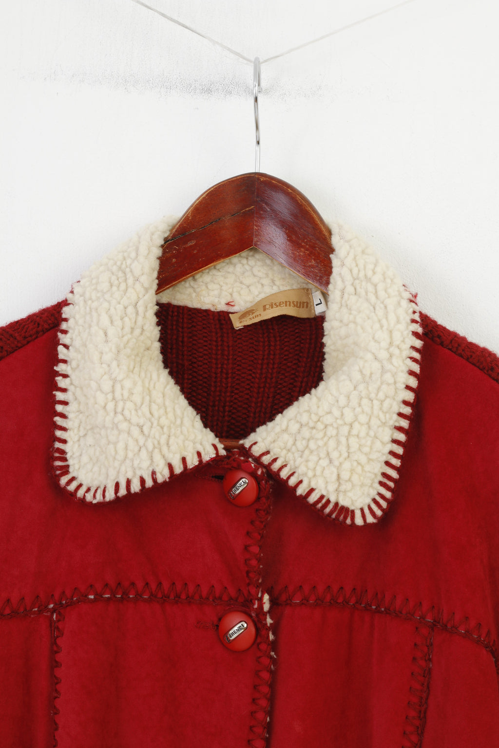 Risensun Woman L Jacket Red Padded Collar Bottoms Pockets Vintage Sweater  Jacket Top