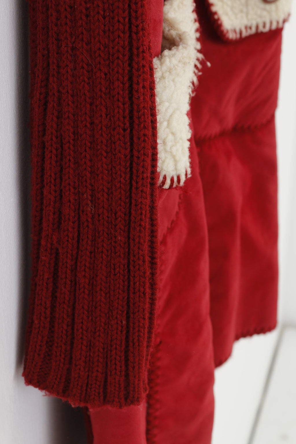 Risensun Woman L Jacket Red Padded Collar Bottoms Pockets Vintage Sweater  Jacket Top