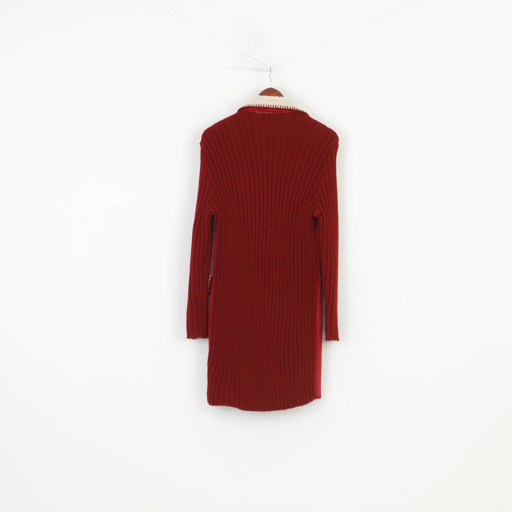 Risensun Woman L Jacket Red Padded Collar Bottoms Pockets Vintage Sweater  Jacket Top