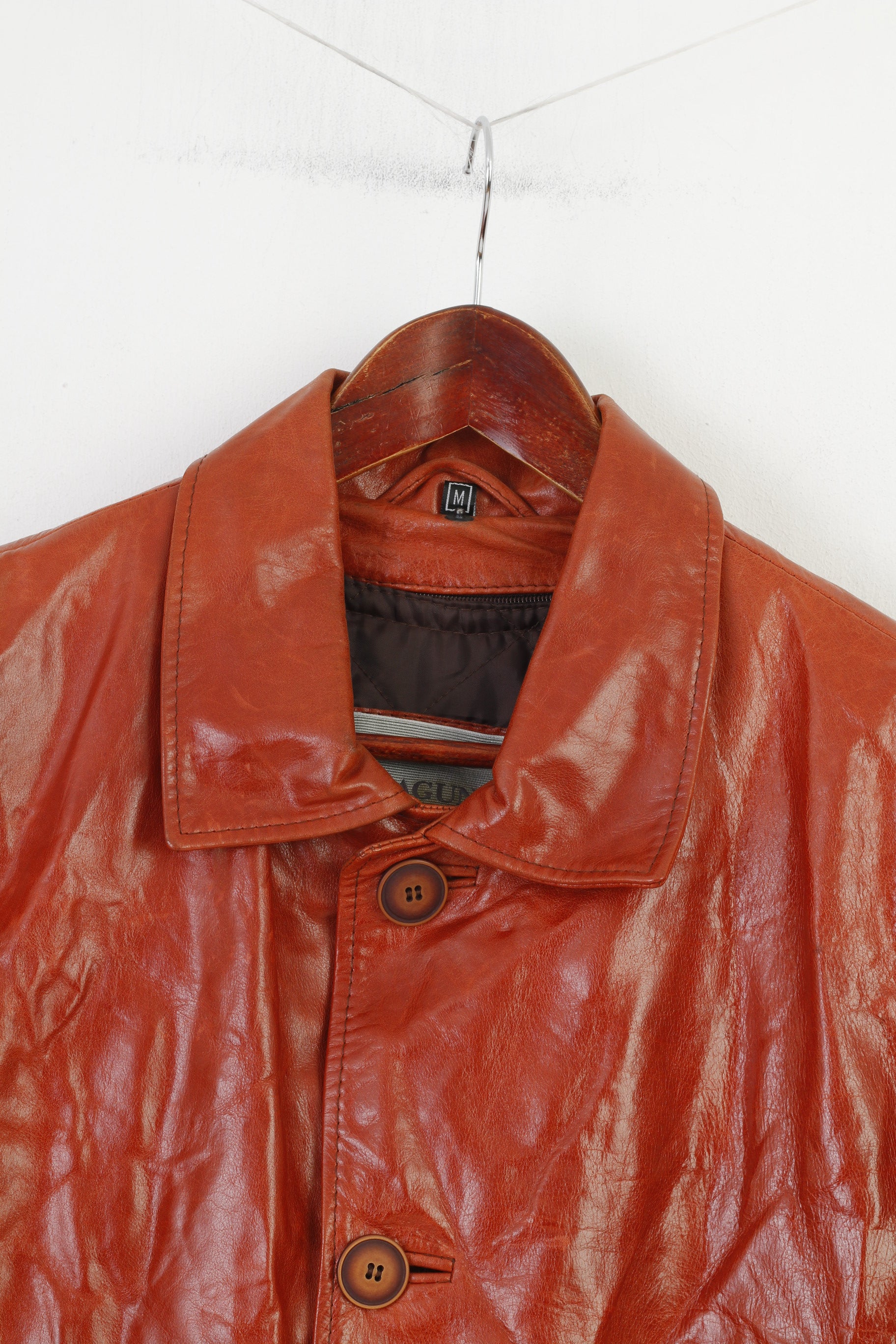 Laguna Men M Leather Jacket Brick Shiny Streetwear Vintage Padded Removable Lining Top