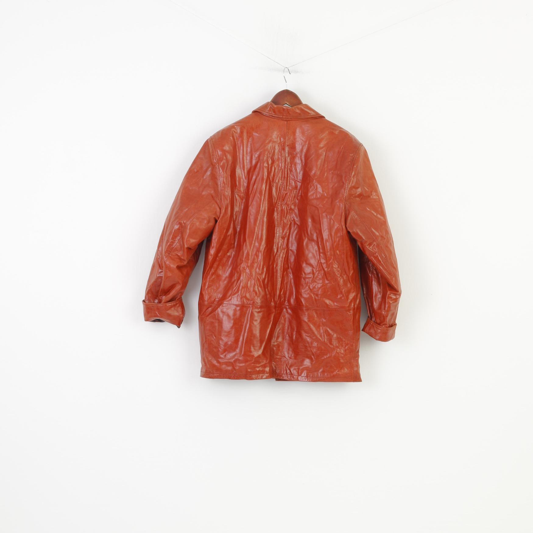 Laguna Men M Leather Jacket Brick Shiny Streetwear Vintage Padded Removable Lining Top