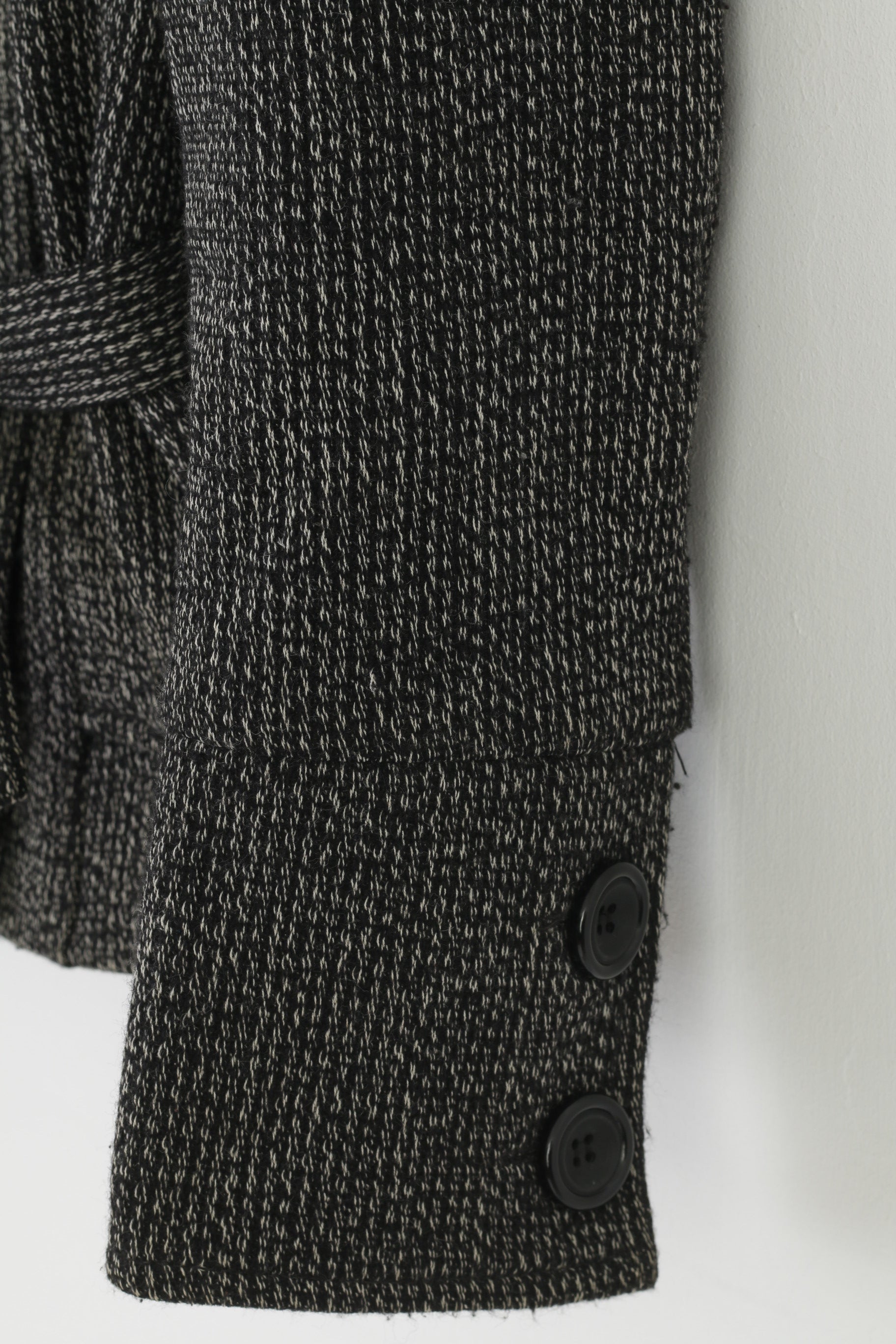 Staroma Woman 36 S Jacket Bottoms Collar Belt Black Padded Cashmere Wool Vintage Top