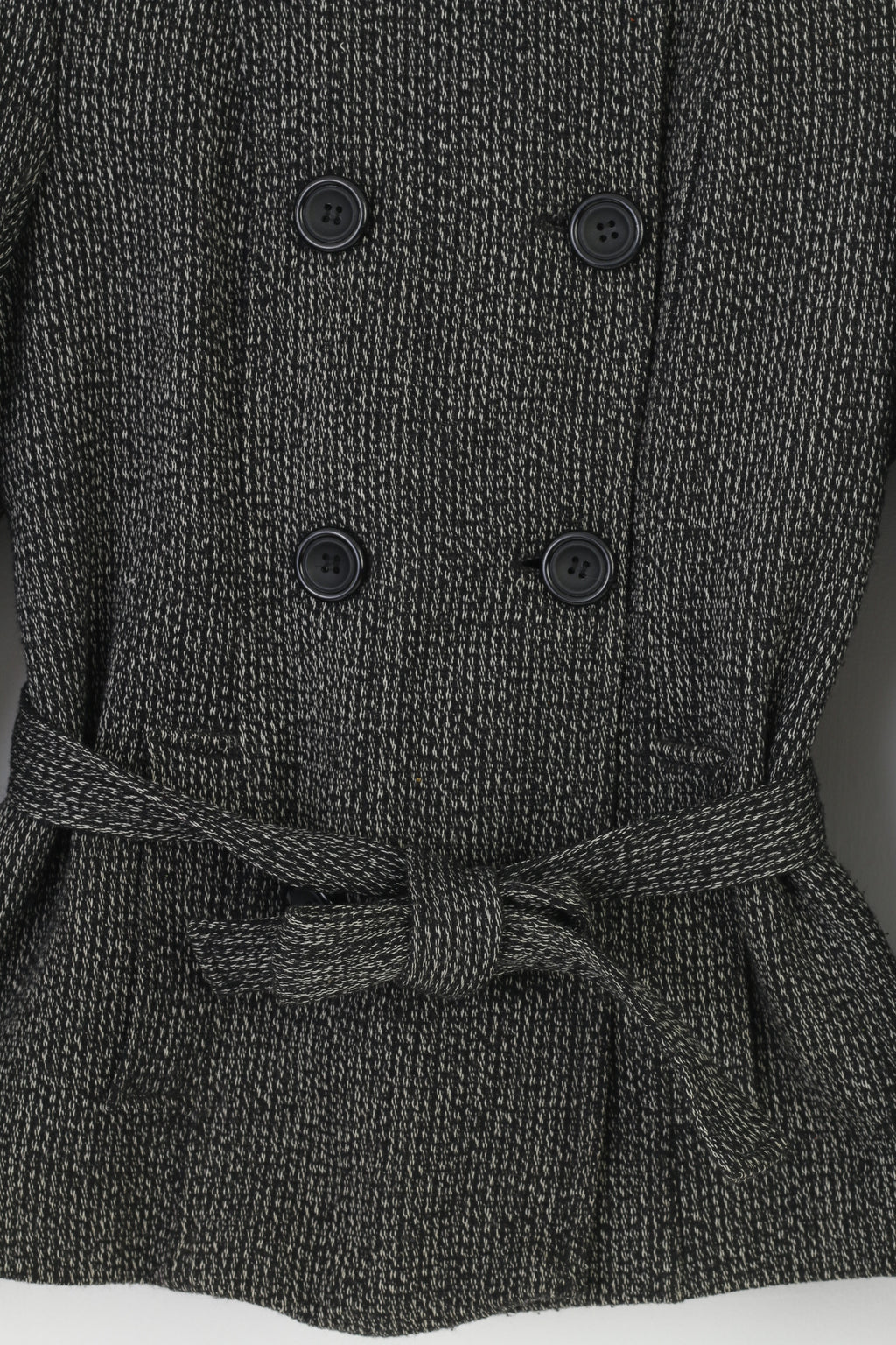 Staroma Woman 36 S Jacket Bottoms Collar Belt Black Padded Cashmere Wool Vintage Top